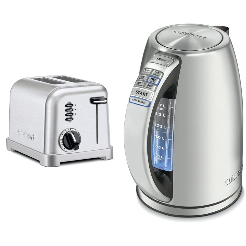 Cuisinart CPT-160 2-Slice Toaster with Brushed Stainless Steel Finish & CPK-17P1 1.7L Cordless Electric Tea Kettle - Perfect for Breakfast, Tea Time, and Small Kitchen Spaces