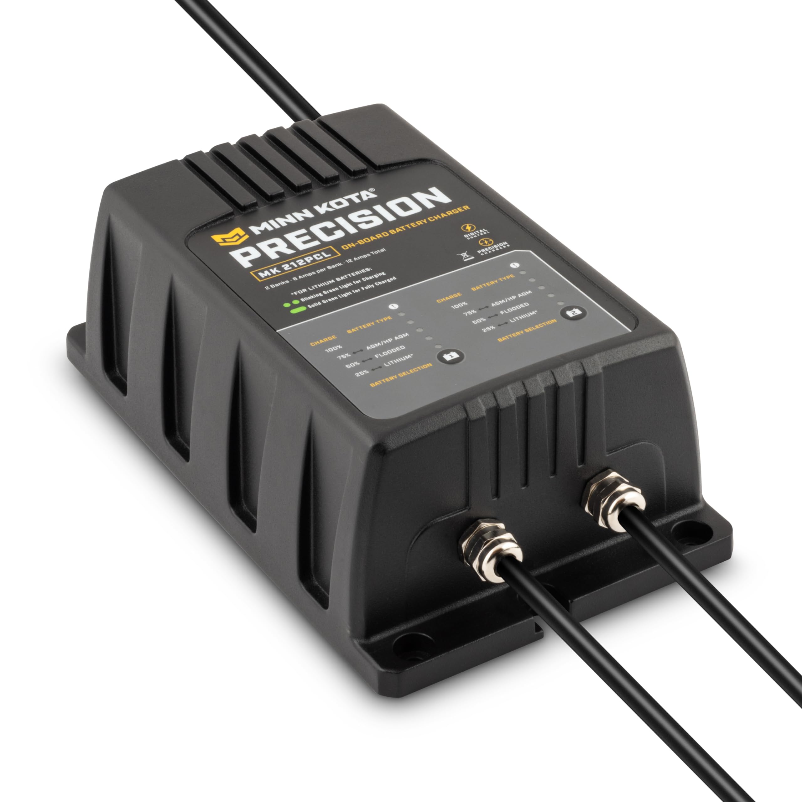 Minn Kota Precision Charger MK 212 PCL - 2 Bank 6A Marine Battery Charger for Boats, Trolling Motors & Watercraft | Fast Charging & Waterproof Design