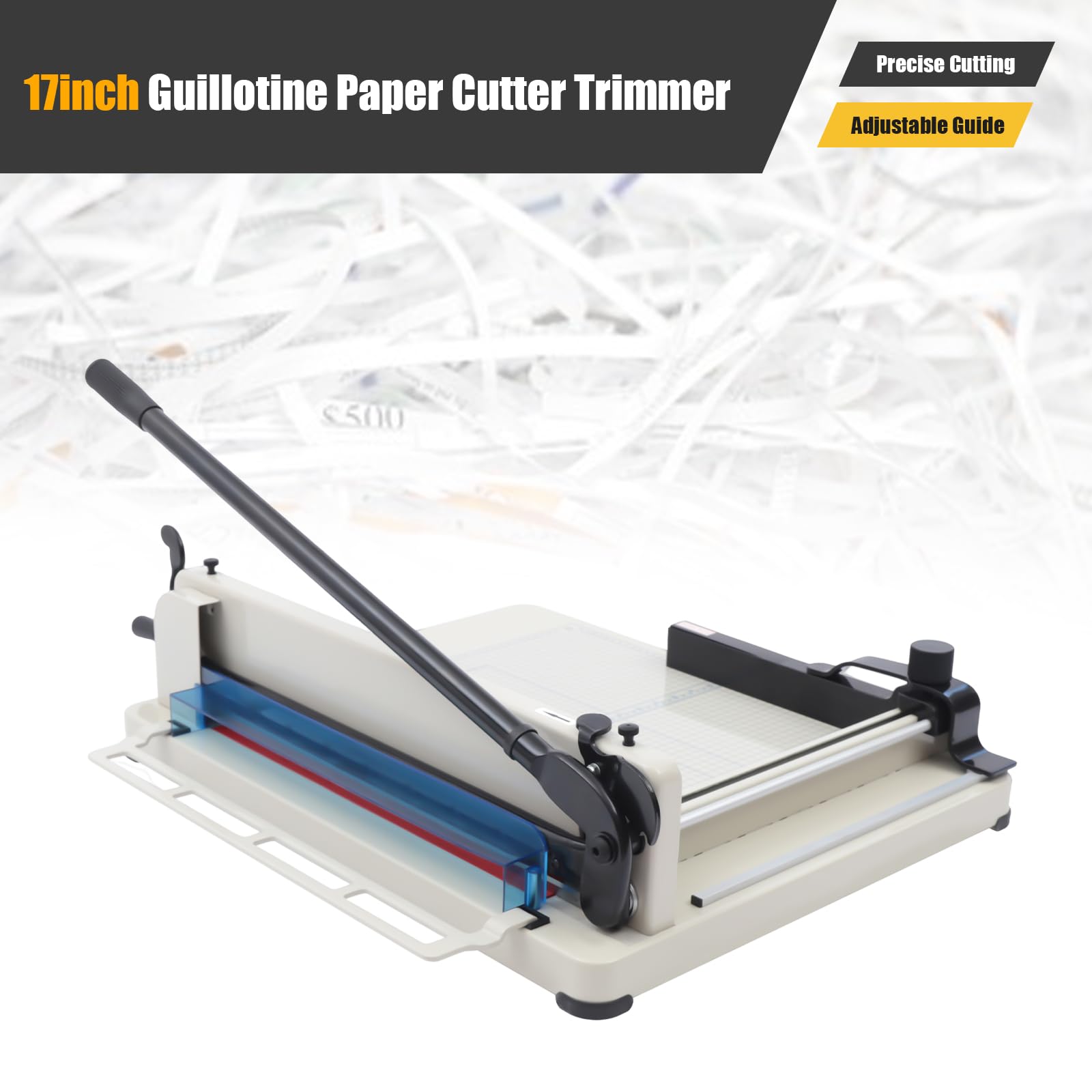 17 Inch Heavy Duty Guillotine Paper Cutter - Professional Scrapbooking Slicer for Cardstock, Photos & Leather with Sturdy Metal Base | Perfect for Office, Home, School, Printing Shops & Photo Studios | DIY Crafts, Document Trimming & Art Projects