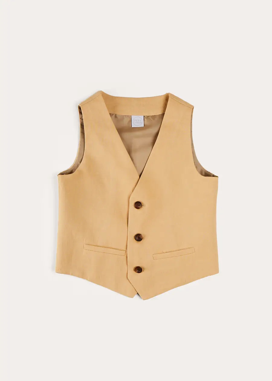 Stylish Beige Linen Vest for Kids (Ages 4-10) - Perfect for Summer Outfits, Casual Wear & Outdoor Activities