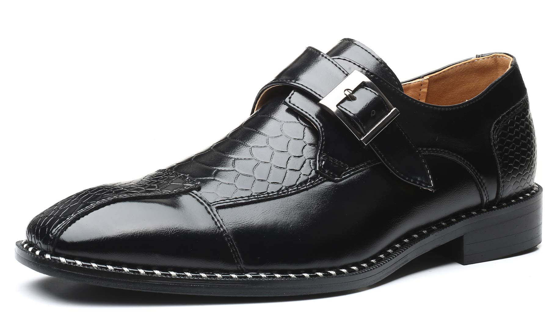 Men's Genuine Leather Monk Strap Loafers - Slip On Oxford Dress Shoes for Business & Formal Wear - Perfect for Office, Weddings & Special Occasions