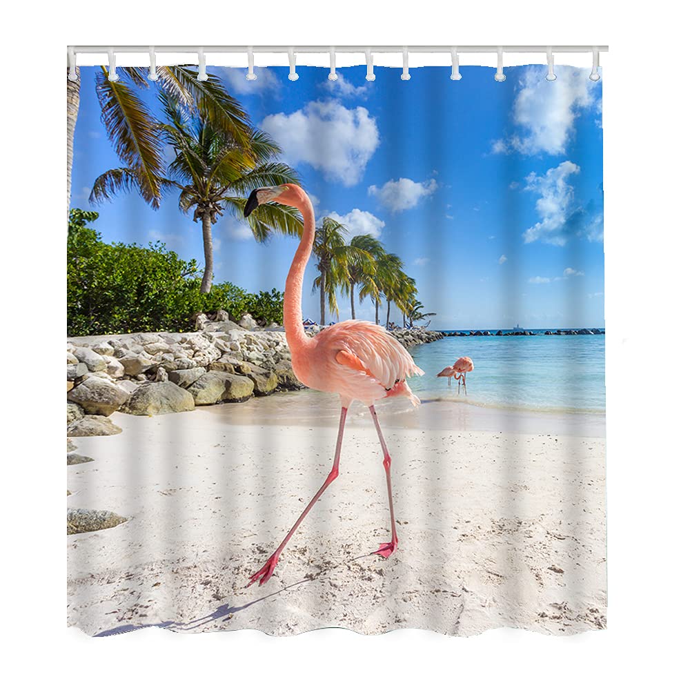 WONDERTIFY Flamingo Shower Curtain - Waterproof Beach Decor for Bathroom