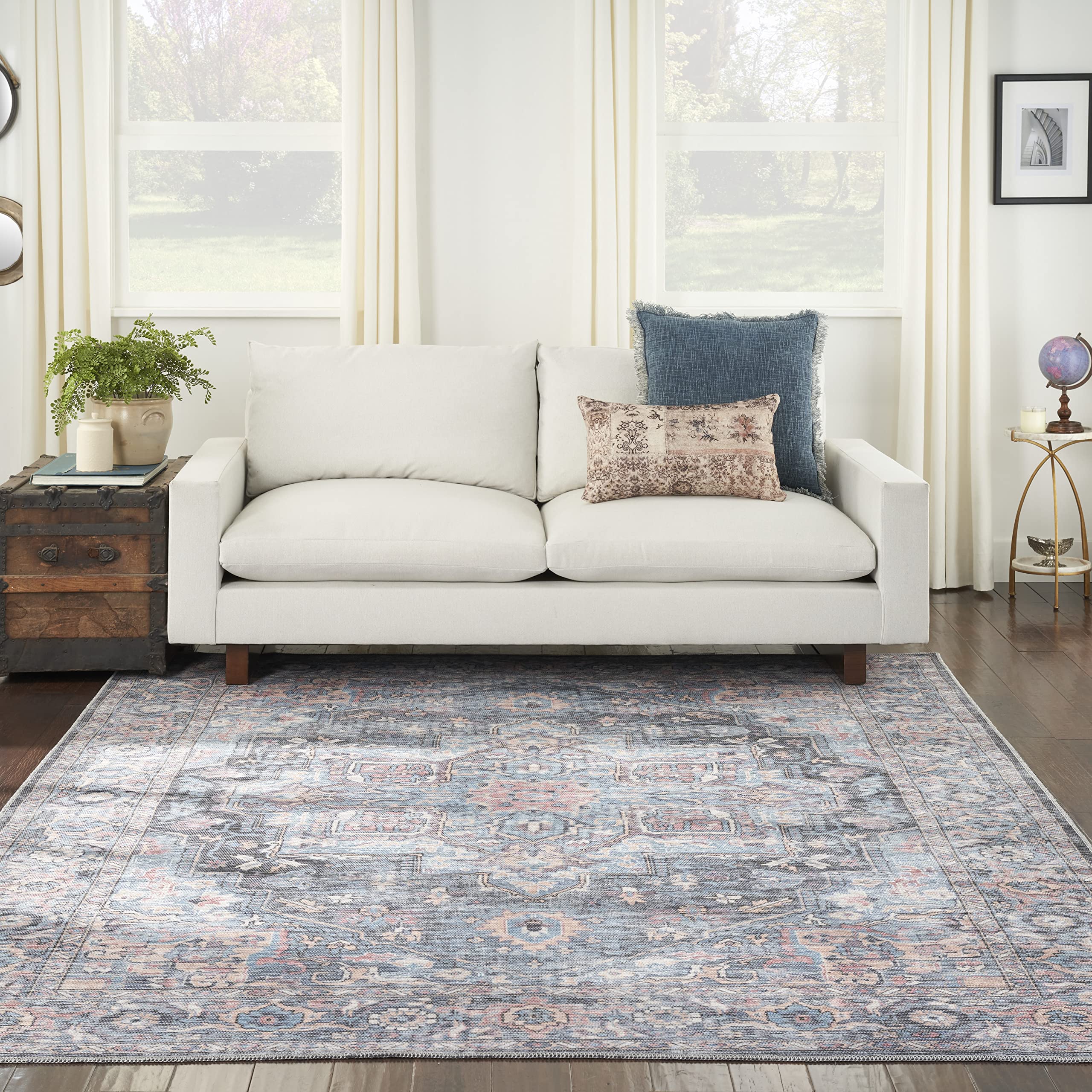 Nicole Curtis Machine Washable Bohemian Light Blue Multi 9'2