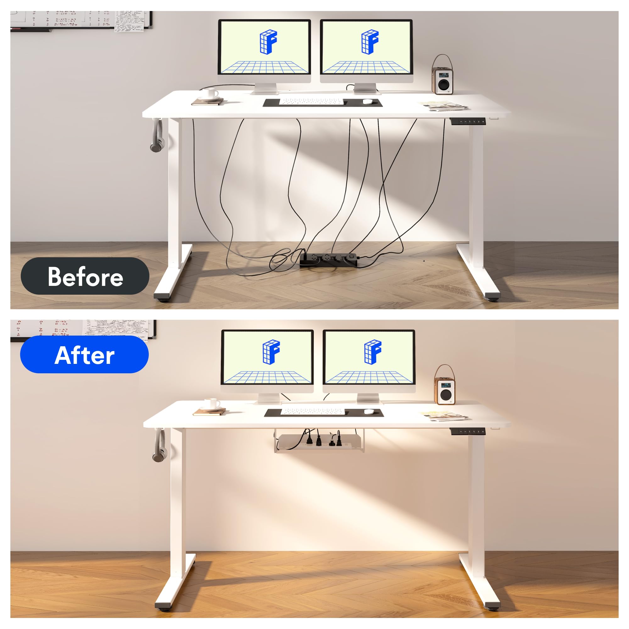 FLEXISPOT Electric Standing Desk Frame - Height Adjustable Sit Stand Desk Base for Home Office, White | Ergonomic Workspace Solution for Productivity & Comfort