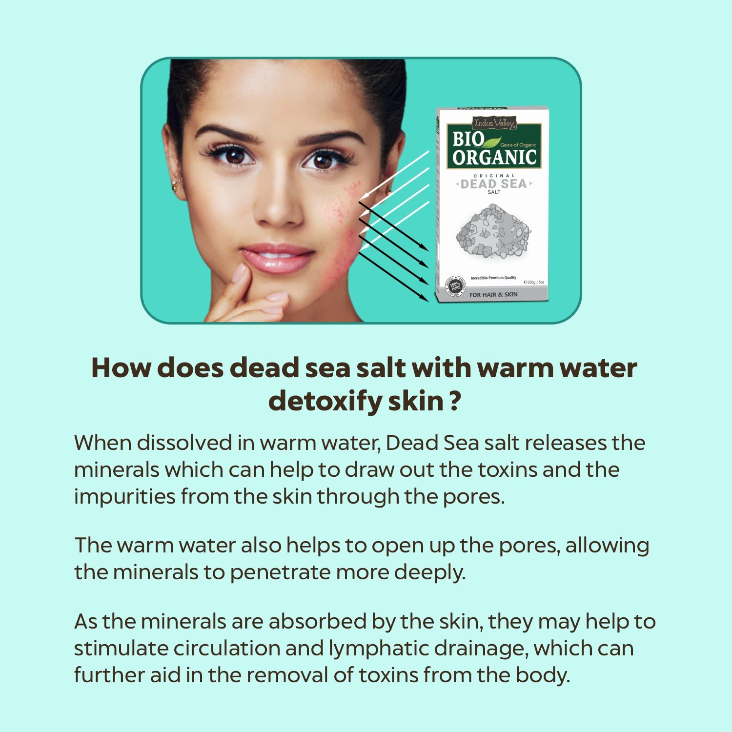 INDUS VALLEY Bio Organic 100% Natural Dead Sea Salt for Skin Healing, Hydration & Exfoliation - 250g - Spa, Bath & Relaxation Therapy