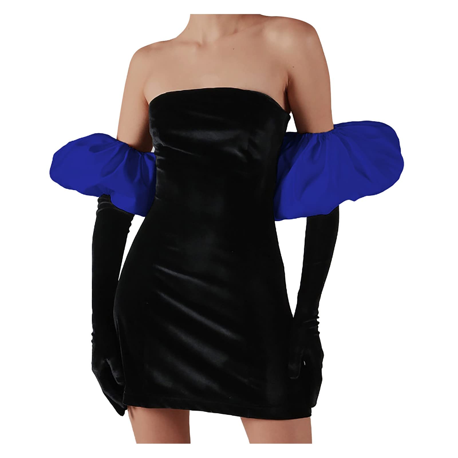 KEEADI Women's Velvet Off Shoulder Puff Sleeve Wrap Mini Dress - Sexy Tube Cocktail Party Dress with Gloves | Perfect for Night Out, Date Night, Club Wear and Special Occasions