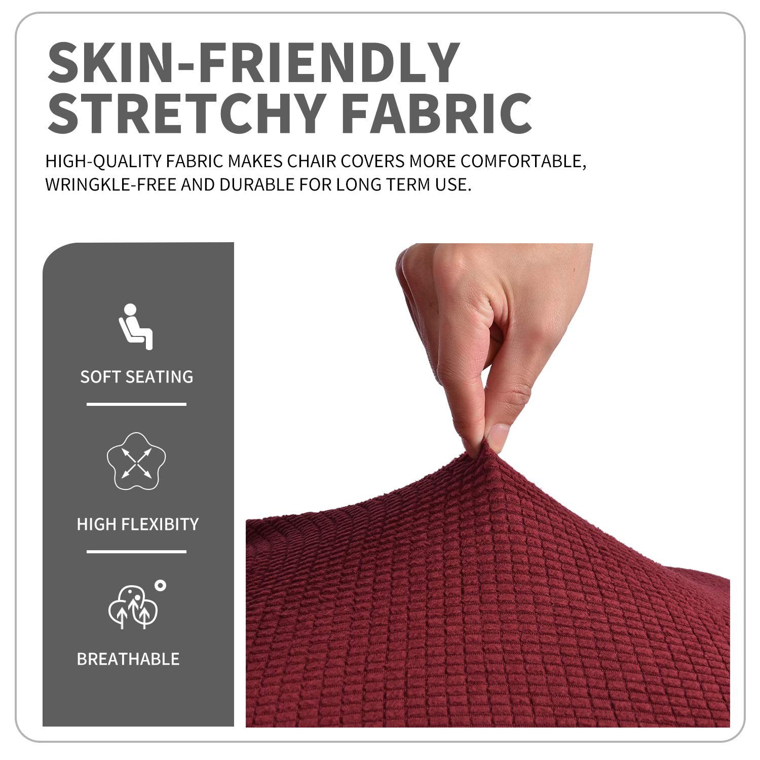 Deisy Dee Stretch XL Oversized Soft Spandex Dining Chair Covers - Washable & Removable Slipcovers for Kitchen & Dining Room (Burgundy, Set of 4) | Perfect for Home Decor, Restaurant Use & Chair Protection