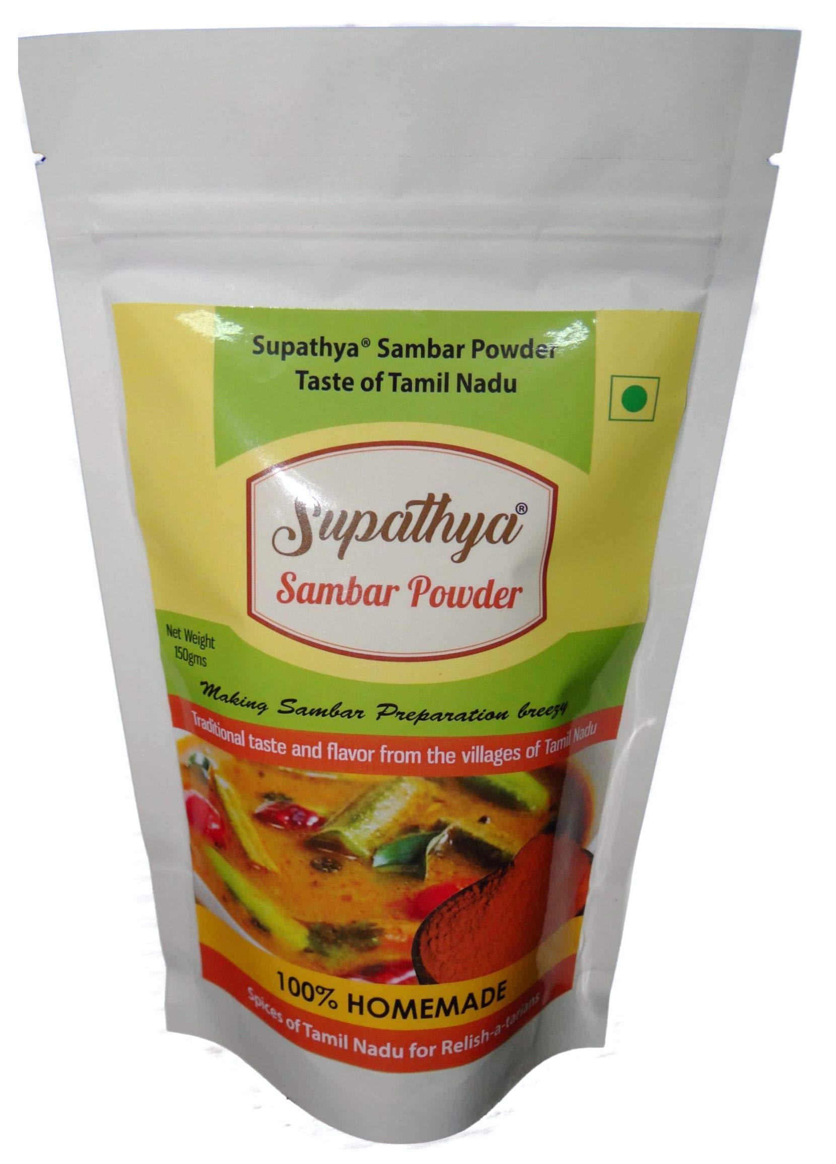 Supathya Sambar Powder Mix | Authentic South Indian Sambar Masala Podi | Homemade Madras Style Sambar Spice Blend - 150g | Perfect for Dal, Rice & Curry Dishes