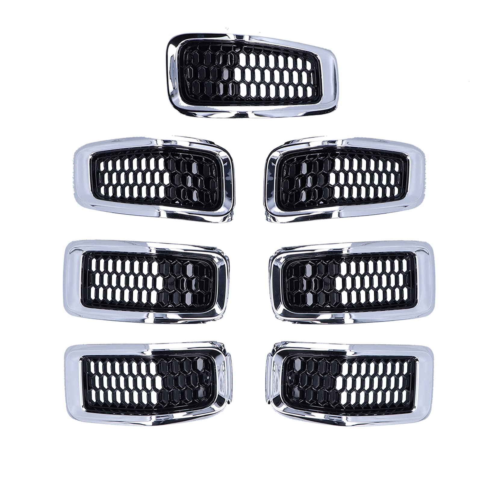 7-Piece ABS Front Grille Insert with Chrome Frame - Compatible with Jeep Cherokee 2014-2018 | Durable Grill Guard Trim Accessory for Off-Road Protection & Style Enhancement