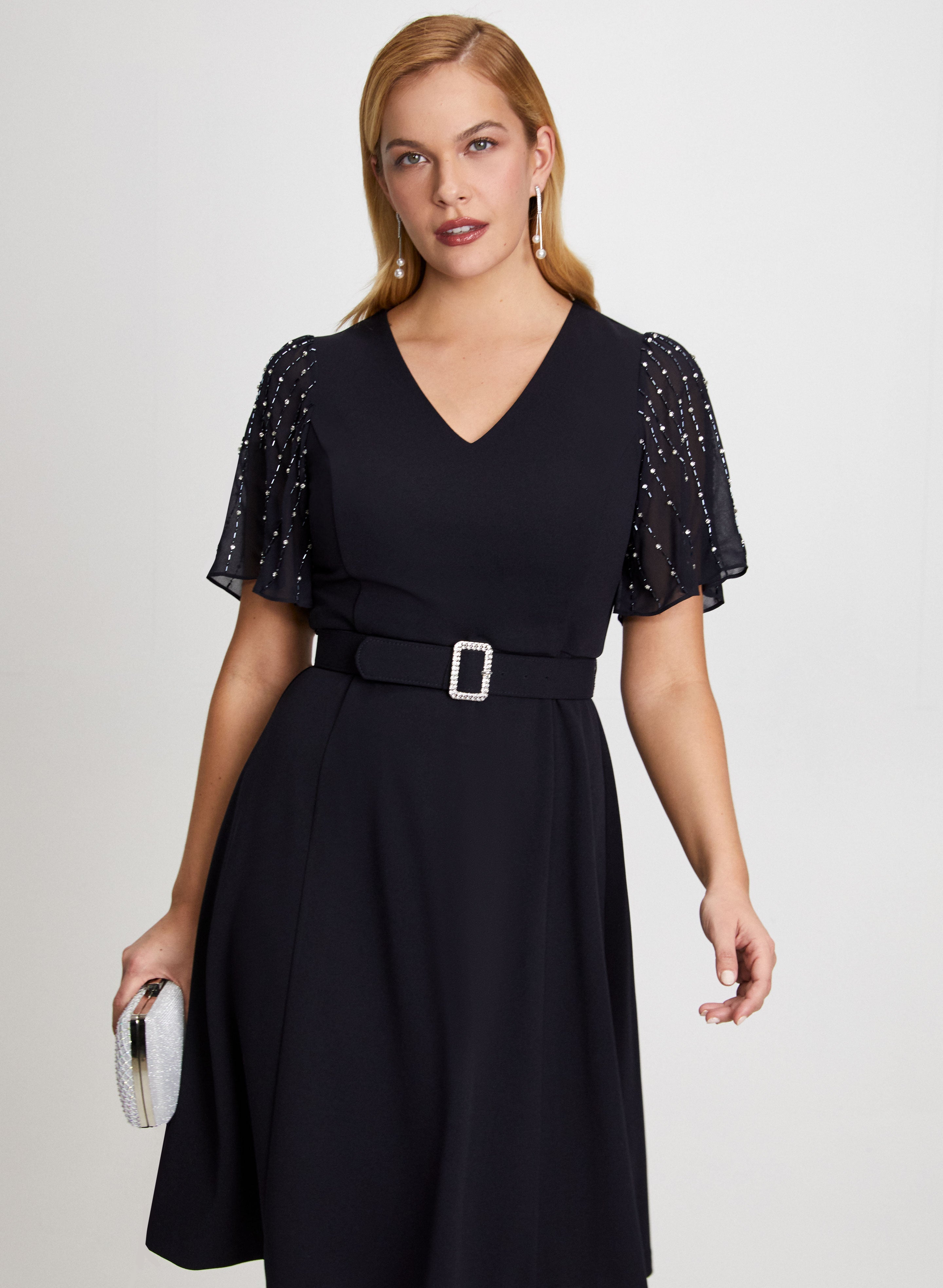 Elegant Beaded Flare Sleeve Dress for Women - Boho Chic Party & Wedding Guest Outfit - Perfect for Date Night, Cocktail Events & Special Occasions