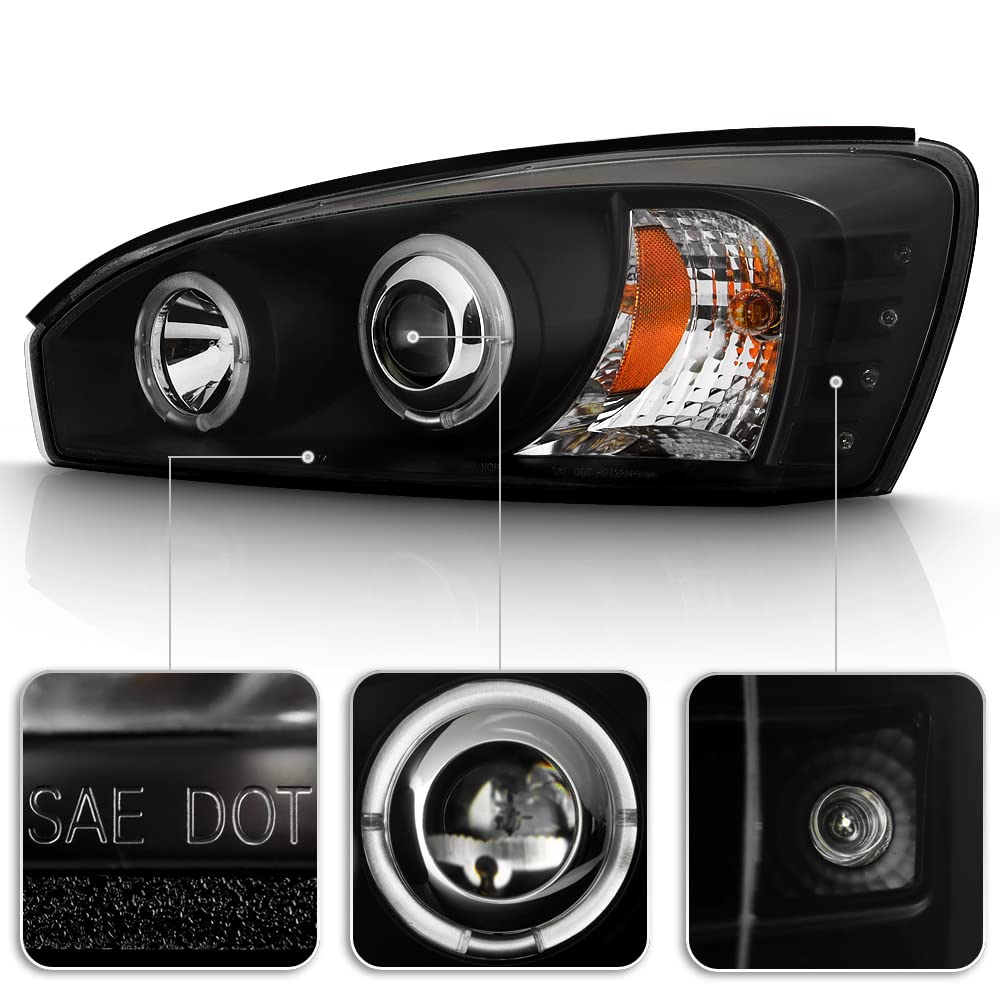 ACANII LED Halo Projector Headlights Assembly for 2004-2007 Chevy Malibu - Black Housing Headlamps Pair (Driver & Passenger Side) - Upgrade Night Visibility & Style for Daily Commute & Road Trips