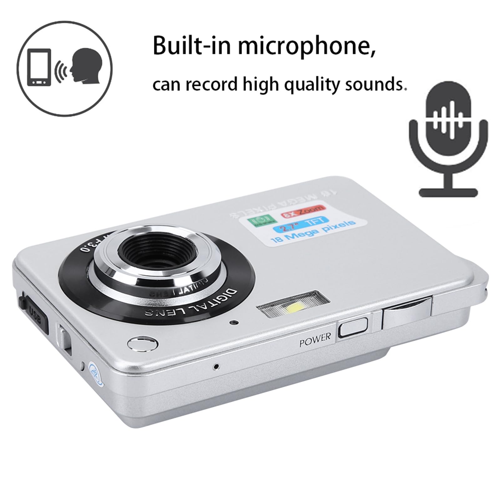 2.7 Inch Kids Digital Camera - HD Video Camcorder & Selfie Camera with Rechargeable Battery, Perfect Birthday Gift for Boys & Girls Ages 3-12 - Capture Family Moments, Travel Adventures & School Activities (Silver)