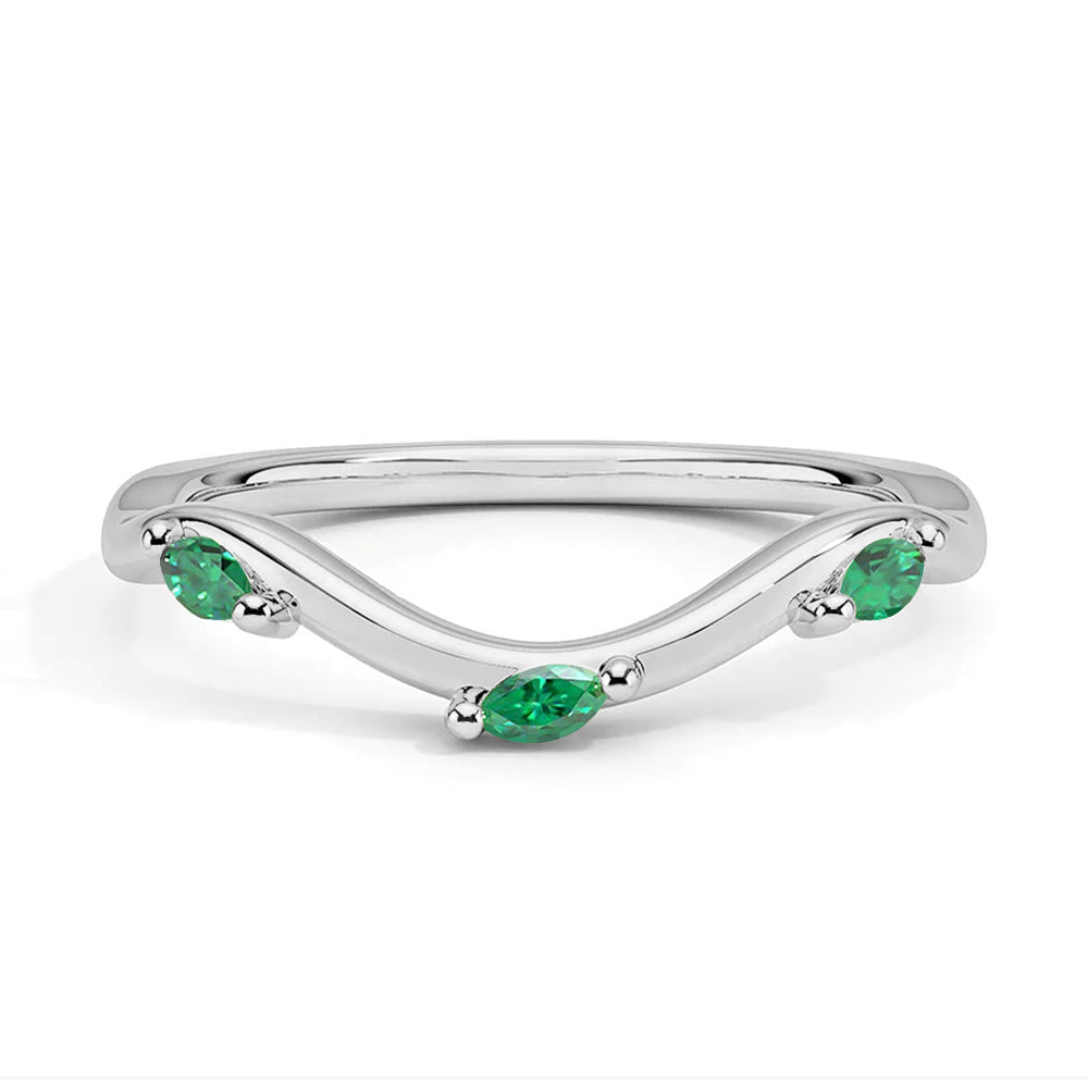 Lab Grown Emerald Curved Willow Band Ring - Elegant Green Gemstone Jewelry for Women, Perfect for Weddings, Anniversaries & Special Occasions