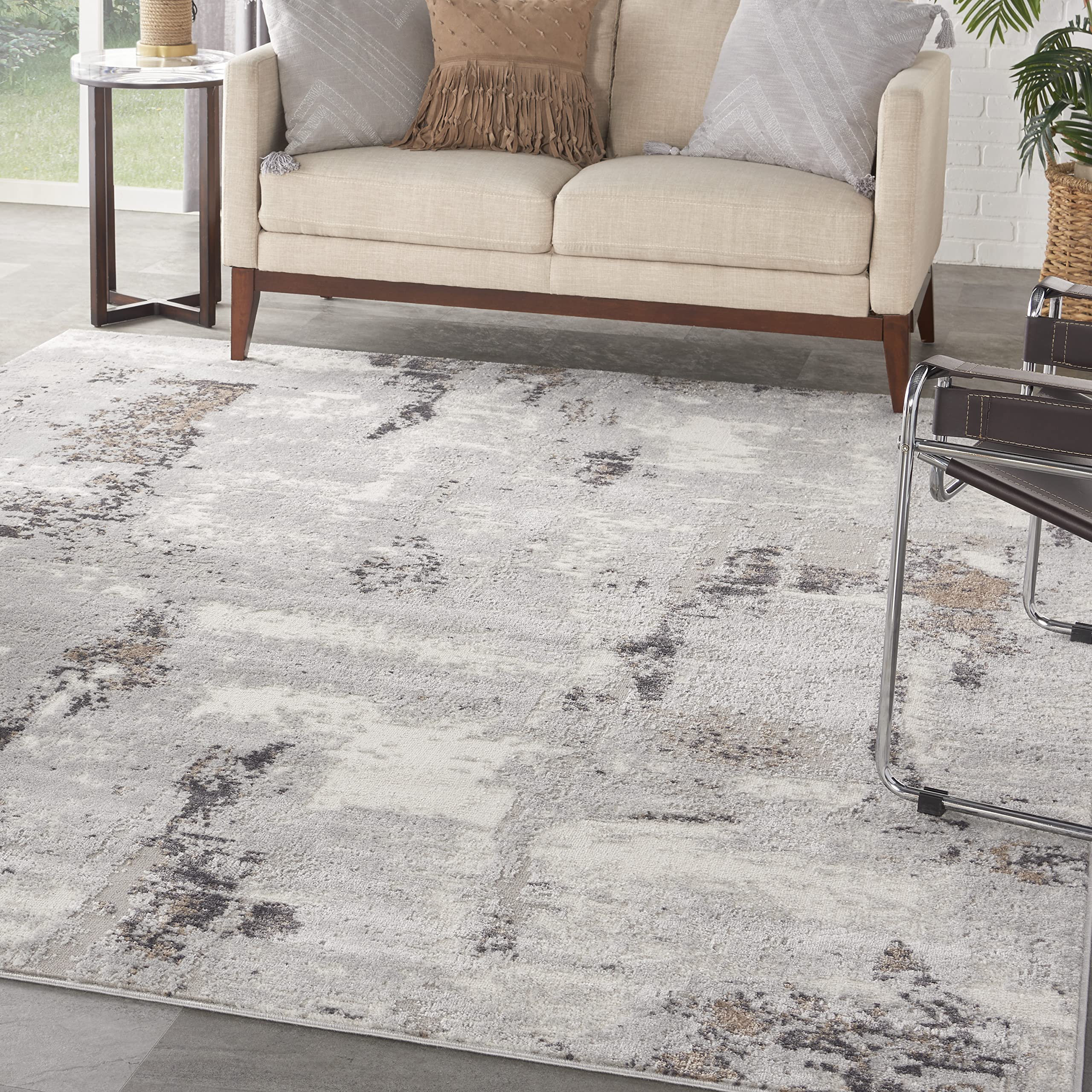 Nourison Elation Abstract Grey Ivory 9' x 12' Area Rug - Easy to Clean, Non-Shedding, Soft & Durable - Perfect for Bedroom, Living Room, Dining Room & Kitchen Decor (9x12) - Ideal for Home, Office & High Traffic Areas