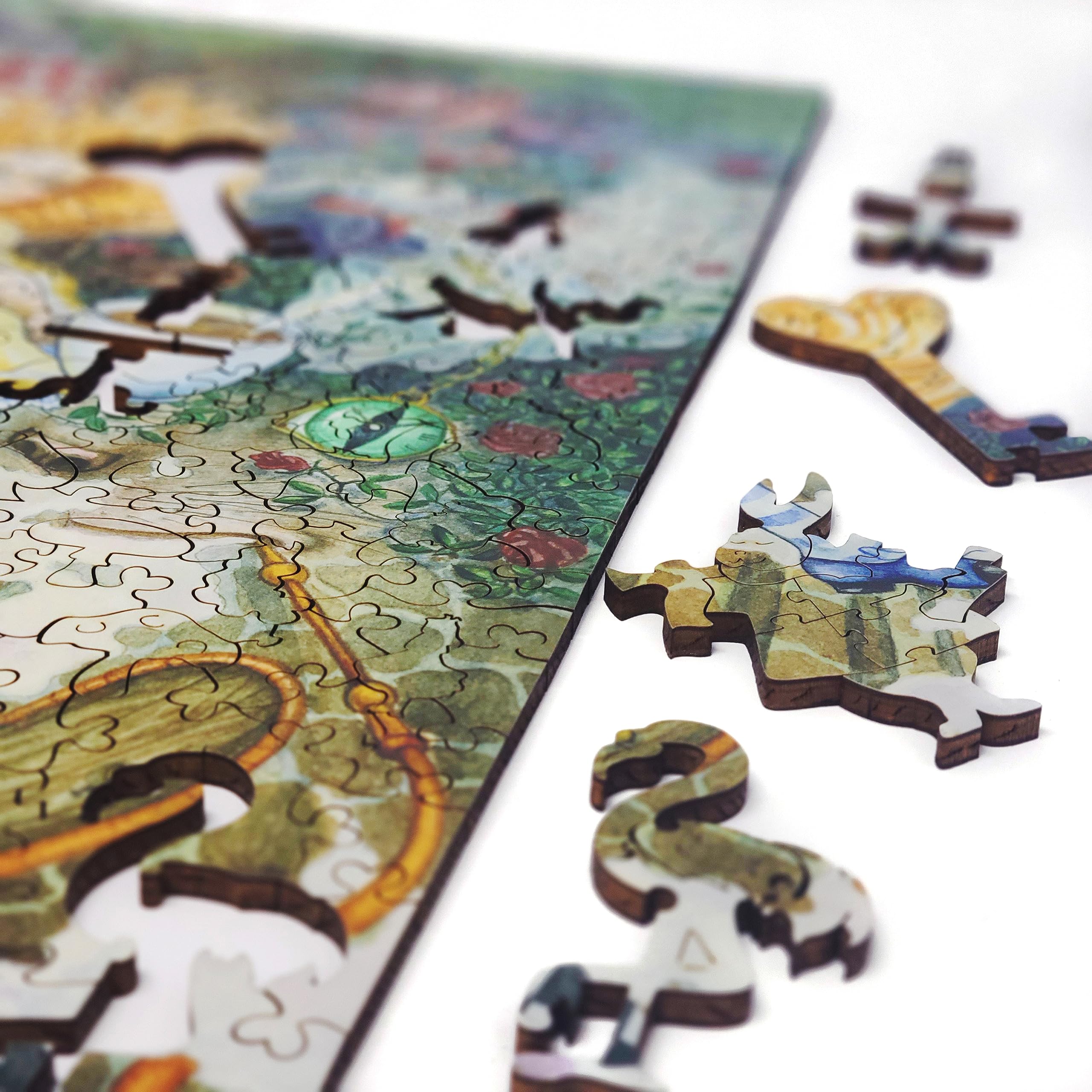 Premium Wooden Jigsaw Puzzle for Adults - 439 Unique Shaped Pieces - Alice in Wonderland Theme - Handcrafted in USA by FoxSmartBox - Perfect for Stress Relief, Family Game Night & Home Decor