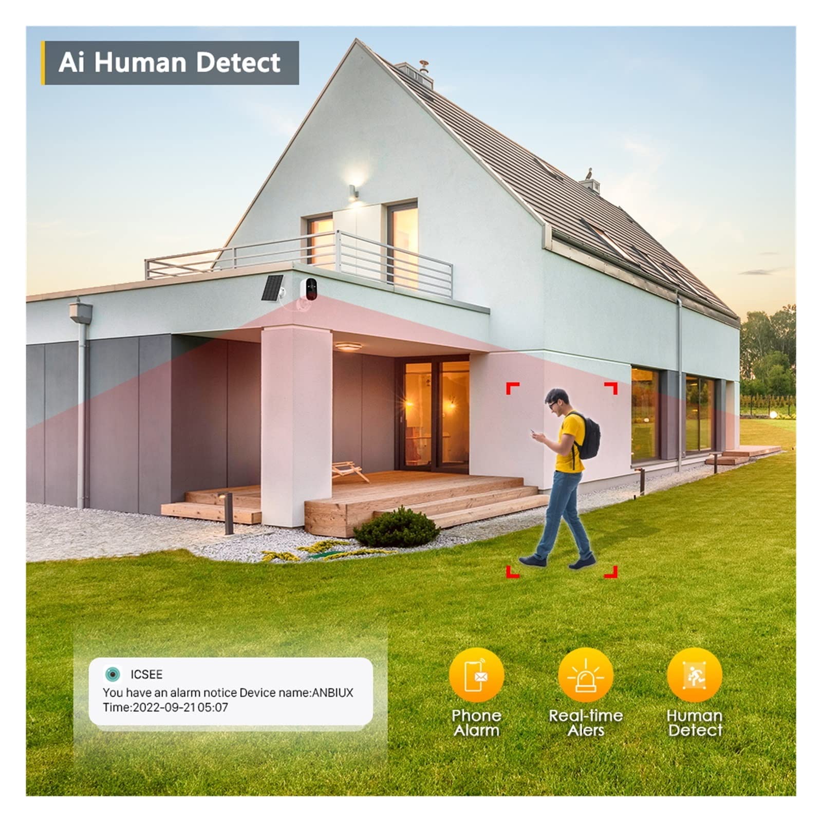 Solar Security Camera Outdoor WiFi - 1080P Night Vision IP Camera with Rechargeable Battery, Wireless CCTV Surveillance System for Home & Business (No SD Card Required) - Perfect for Backyard, Garage & Property Monitoring
