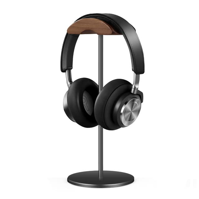 Premium Walnut Wood & Aluminum Headphone Stand - Sturdy Gaming Headset Holder with Heavy Base for All Headphones (Black) | Perfect for Home Office, Gaming Setup & Studio Organization