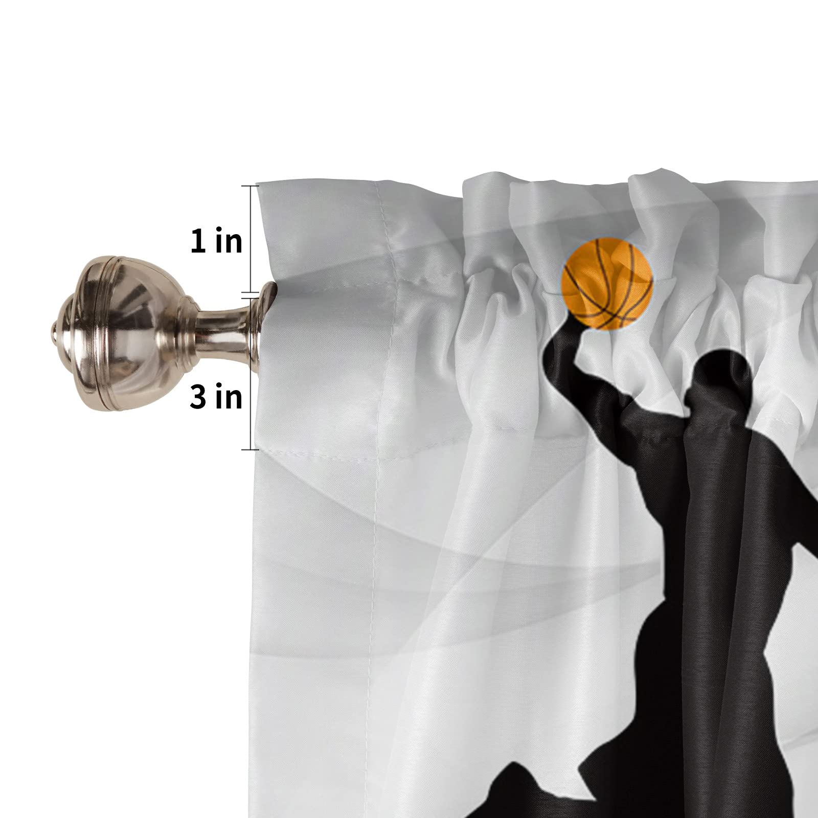 Basketball Sports Curtain Valances - Slam Dunk Patchwork Design, 54x18 Inch Window Treatment Tier Curtains with Rod Pocket for Kitchen & Living Room - Perfect for Sports Themed Bedrooms, Game Rooms, and Basketball Fans Decor