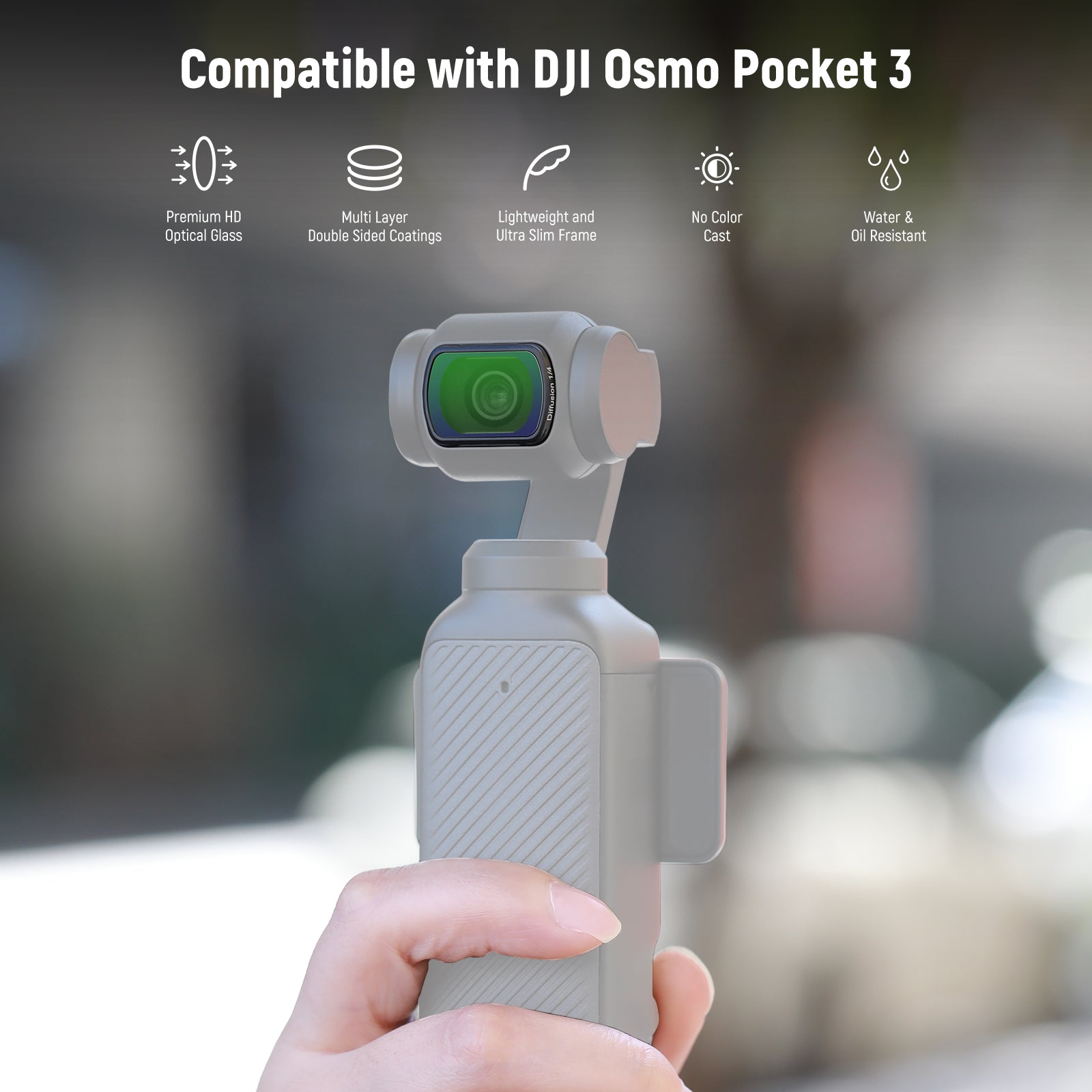 NEEWER FL 80 Magnetic Black Diffusion Filter for DJI Osmo Pocket 3 Camera - Soften Harsh Light & Create Cinematic Effects for Vlogging, Travel & Low Light Photography
