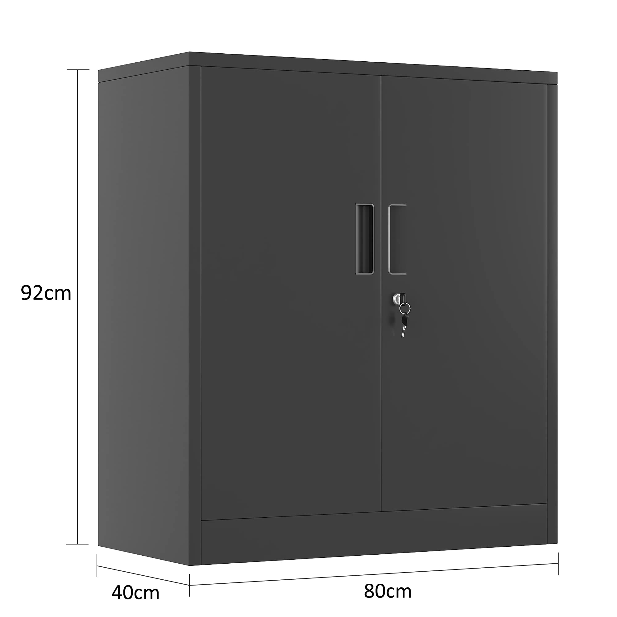Lockable Metal Storage Cabinet with 2 Adjustable Shelves - Small Steel Storage Cabinet for Garage, Home Office, Basement, Pantry, Classroom & Workshop (Black) | Perfect for Organizing Tools, Files & Supplies in Any Space