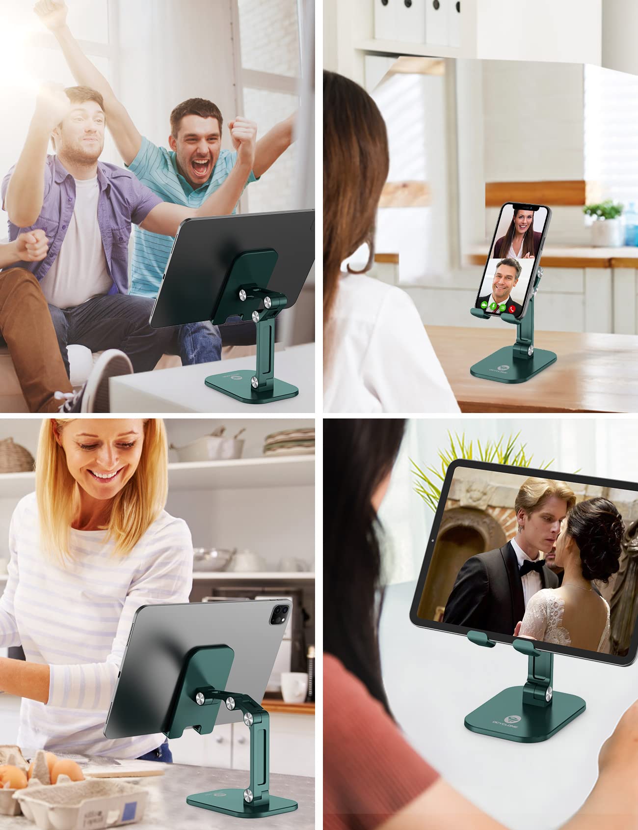 OCYCLONE Adjustable Phone Stand for Desk - Foldable, Height & Angle Adjustable Cell Phone Holder Compatible with iPhone, iPad, Tablets 4-11 Inches (Green) - Perfect for Work, Study, Video Calls & Hands-Free Viewing