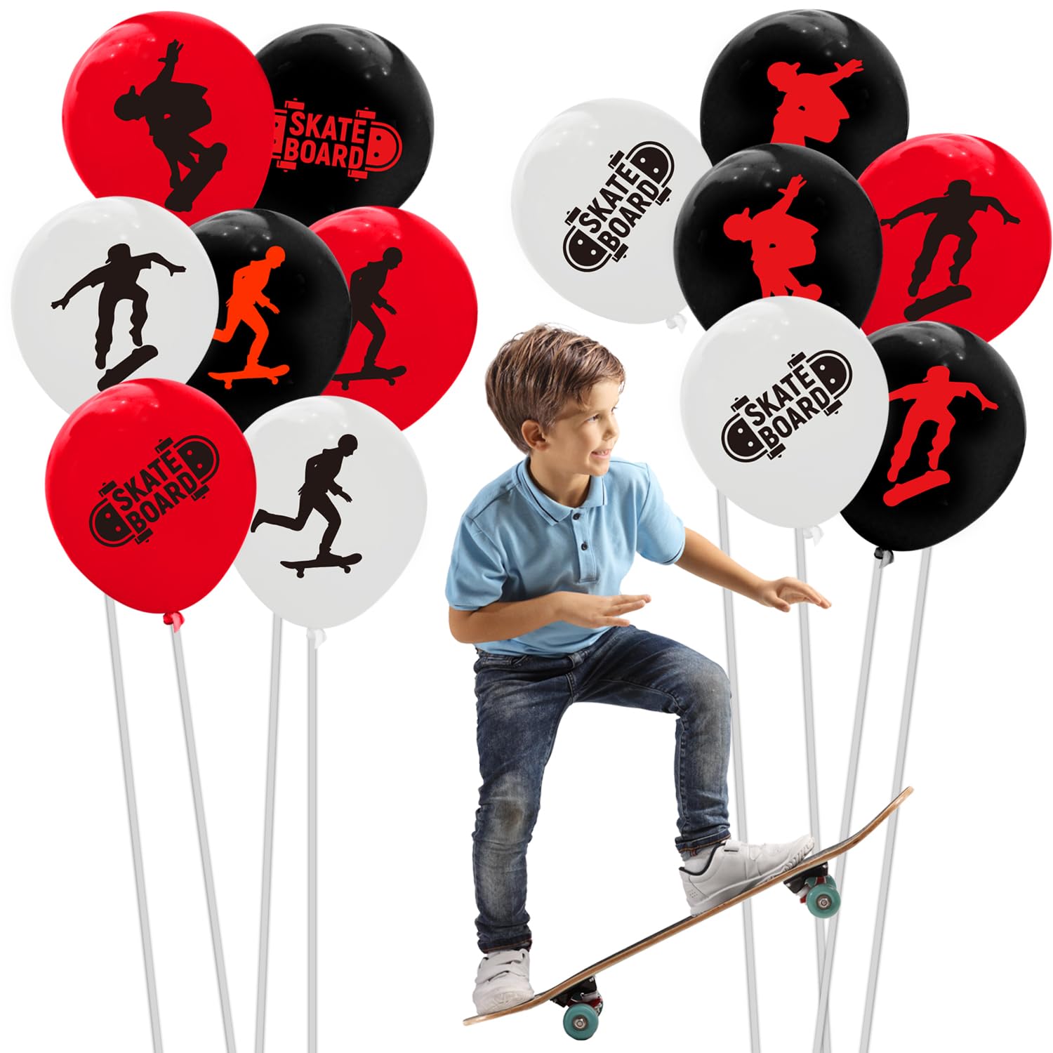 64PCS Skateboard Latex Balloons for Decorations - Skateboard Themed Party Supplies, Sports Birthday & Baby Shower Favors - Perfect for Skateboard Parties, Sports Events & Themed Celebrations