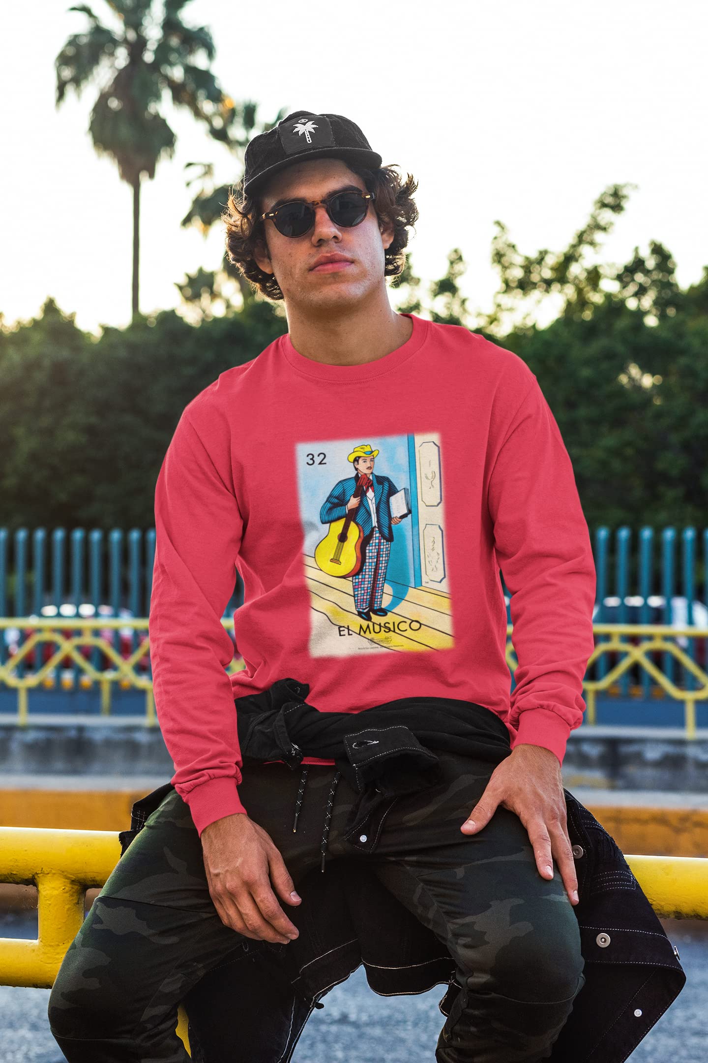 Pop Threads El Musico Musician Loteria Card Mexican Graphic T-Shirt for Men - Vintage Latino Style Cotton Tee for Concerts, Parties & Casual Wear