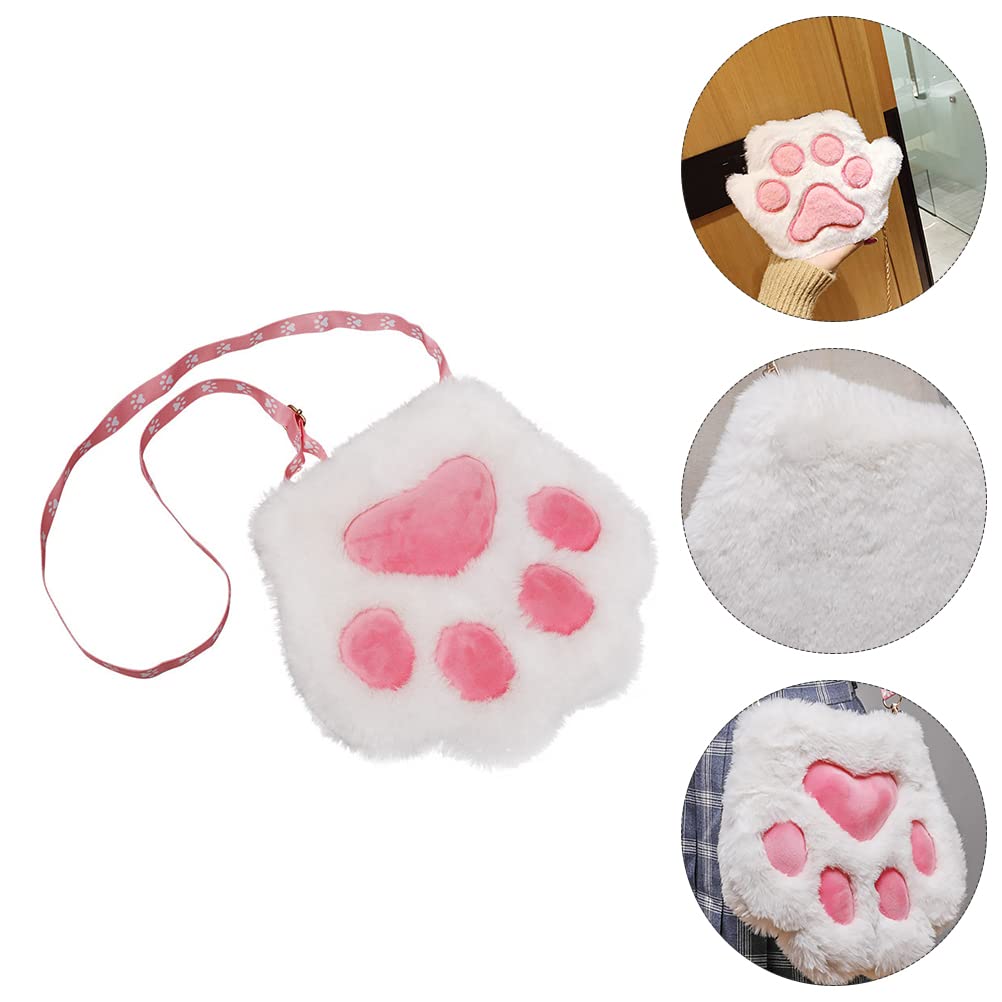 3 Pcs Plush Shoulder Bag - Cute Cat Paw Shaped Handbag for Women, Girls | Makeup Pouch, Travel Essentials, Gift Idea for Cat Lovers (Pink, Black, White)
