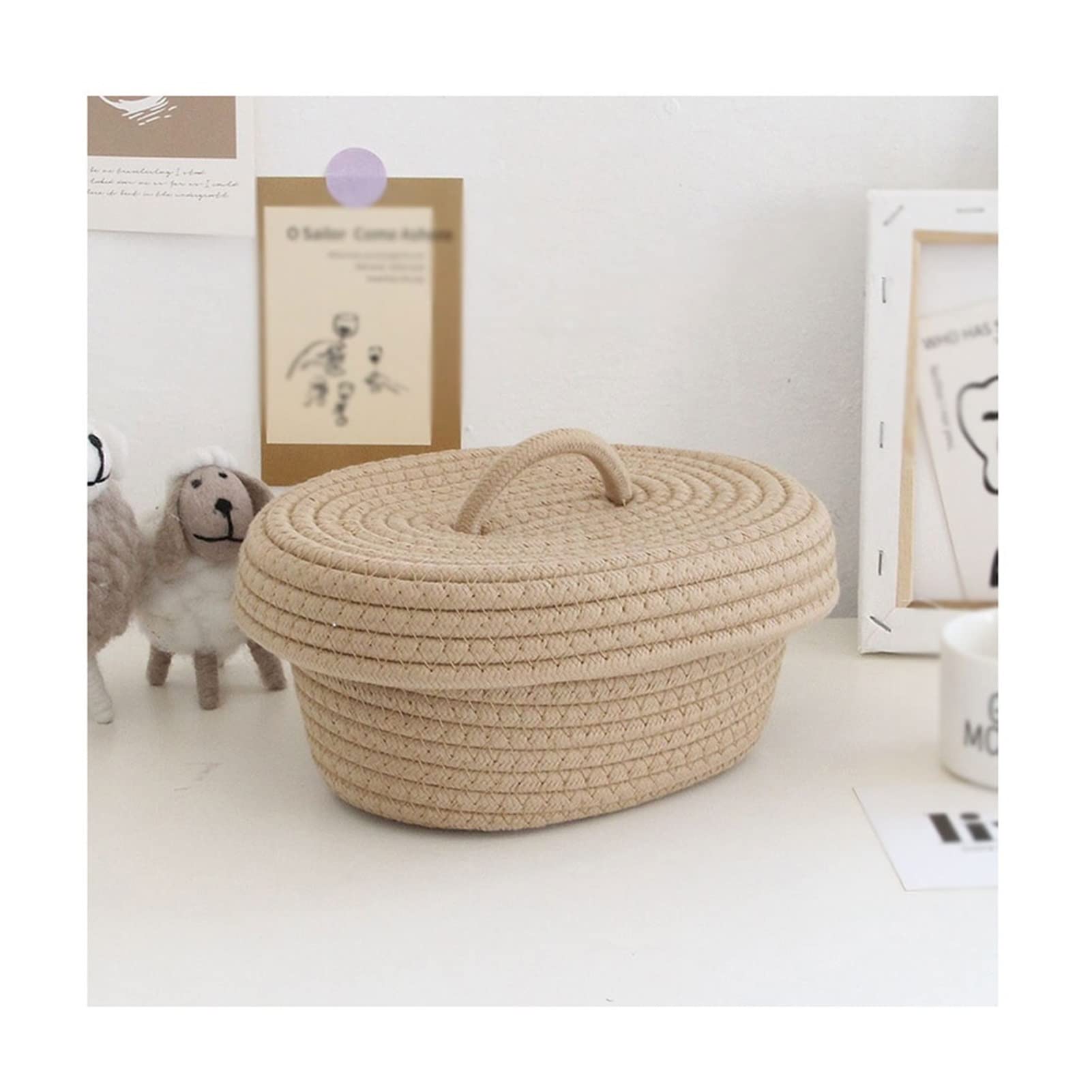 SHYPSN Hand-Woven Cotton Storage Basket - Multipurpose Organizer for Desktop, Cosmetics, Snacks, Laundry & Toys (23x10x13.5x19x15cm) - Perfect for Home, Office & Nursery Organization