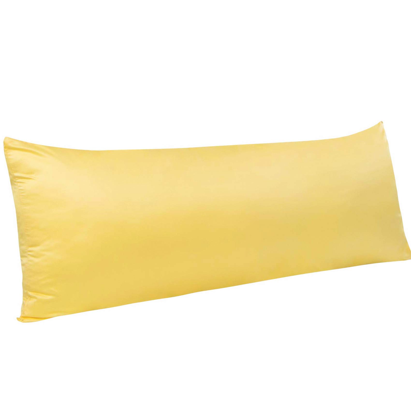 NTBAY Zippered Satin Body Pillow Cover - Cooling Silky Slip Pillowcase with Hidden Side Zipper, 20x54 Inches, Yellow - Perfect for Pregnancy, Back Pain Relief & Home Decor