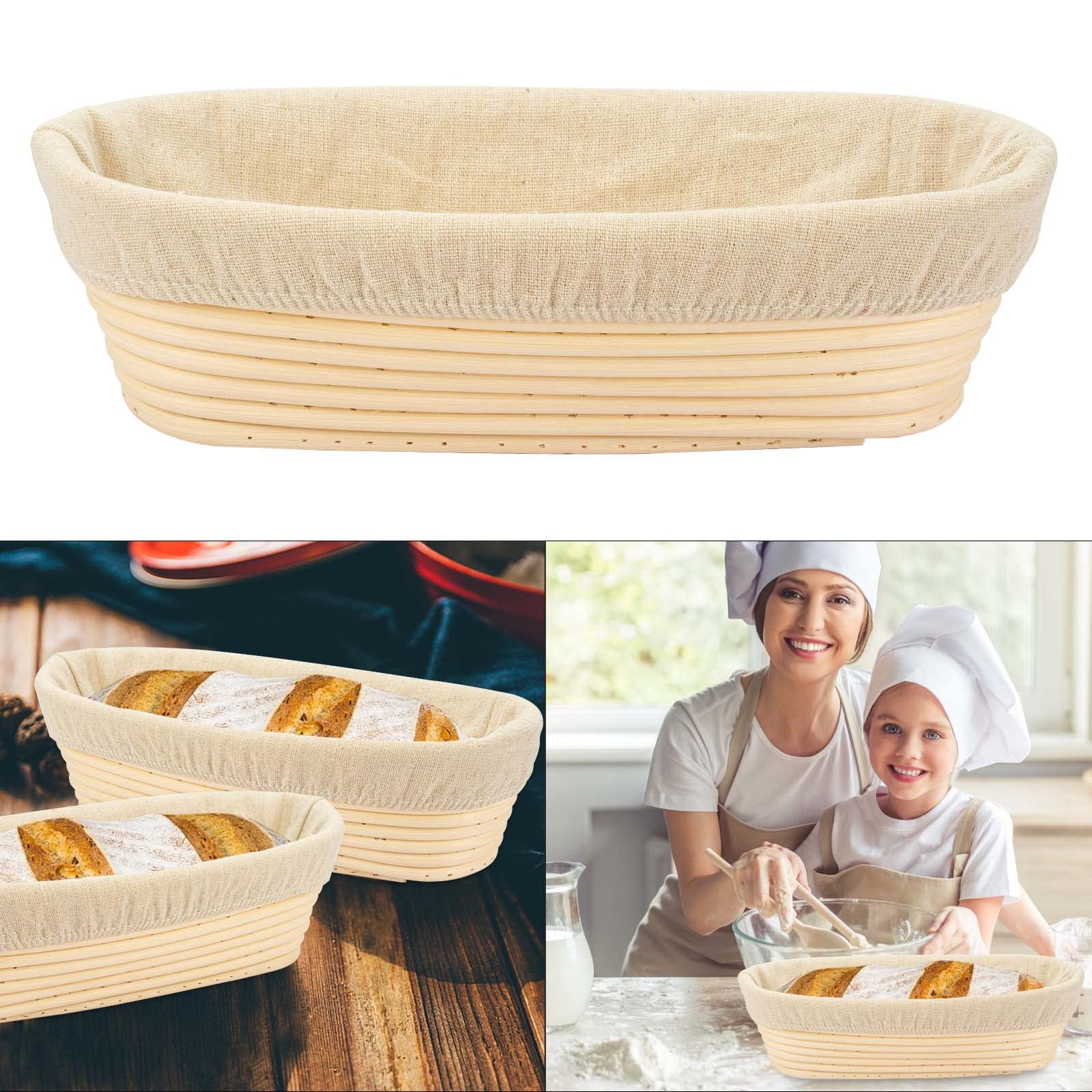 11.8 Inch Oval Long Banneton Bread Proofing Basket with Liner - Natural Rattan Dough Rising Basket for Sourdough, Artisan Bread Baking - Perfect for Home Bakers & Professional Bakeries
