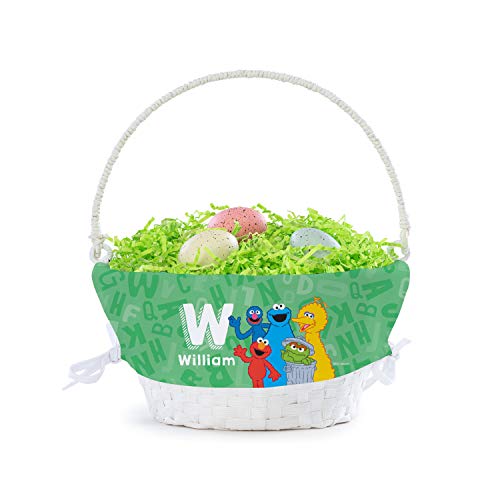 Personalized Sesame Street Alphabet Easter Basket - Custom Initial & Name Printed in White Letters, Collapsible Handle for Spring Egg Hunts, Book & Toy Storage - Perfect for Easter Gifts, Kids' Room Decor & Holiday Celebrations