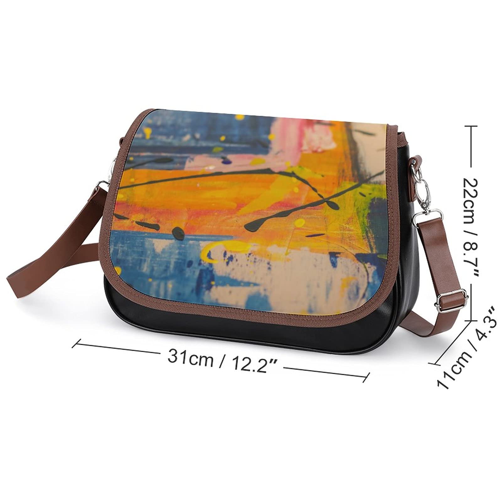 Stylish Leather Crossbody Bags for Women - Designer Shoulder Messenger Purse with Printed Flap Oil Painting Pattern | Perfect for Work, Travel & Everyday Use