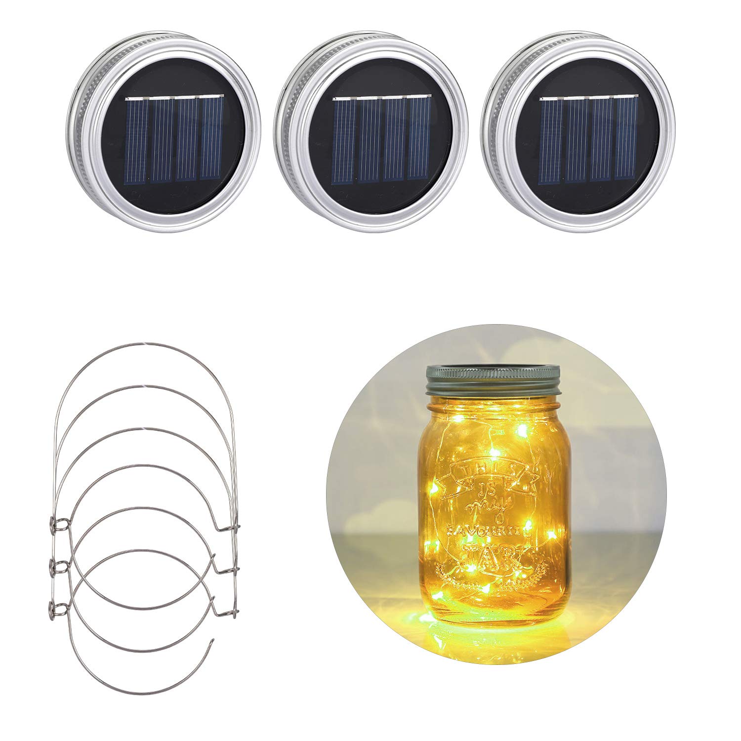 MUCH Mason Jar Lights - 20 LED String Fairy Star Firefly Jar Lid Lights with Hangers for Outdoor Decor, Waterproof & Rust Resistant - 3 Pack for Patio, Garden, Wedding, Party & Table Decorations
