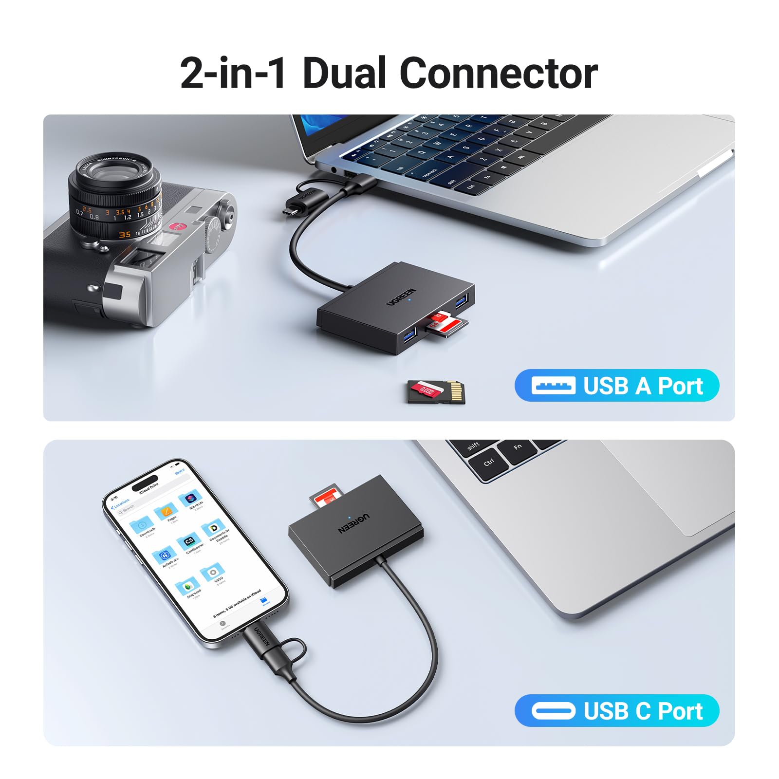 UGREEN USB C SD Card Reader 4-in-1 Adapter with Micro SD Slot - 5Gbps High Speed for iPhone 16/15 Pro Max, MacBook Air, iPad, Galaxy S24 Ultra - Perfect for Photo Transfer & Mobile Storage Expansion