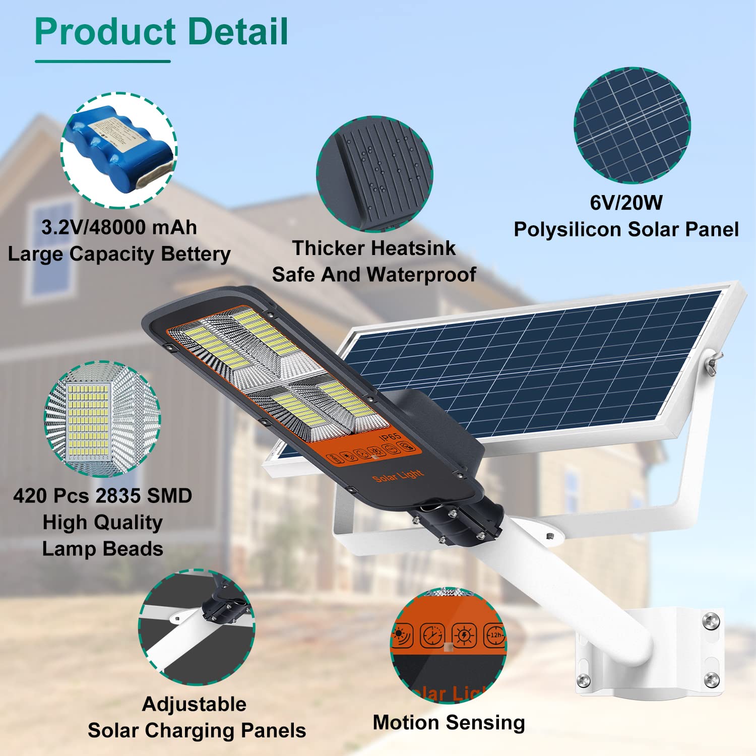 Gebosun 300W LED Solar Street Light - Outdoor Solar Flood Light 6000K with Dusk to Dawn Sensor, Remote Control & Motion Detection - Waterproof Security Lighting for Parking Lots, Gardens, Warehouses, Pathways, Yards | Perfect for Energy-Efficient Outdoor Illumination and Safety