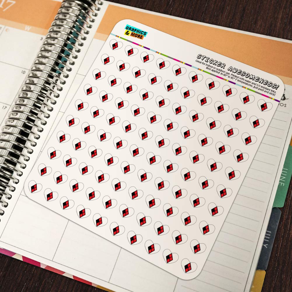 Harley Quinn Diamond Logo Heart Shaped Planner Stickers - Scrapbook & Craft Decoration for Journals, Calendars, DIY Projects - Perfect for Bullet Journaling, Gift Wrapping, and Party Decorations