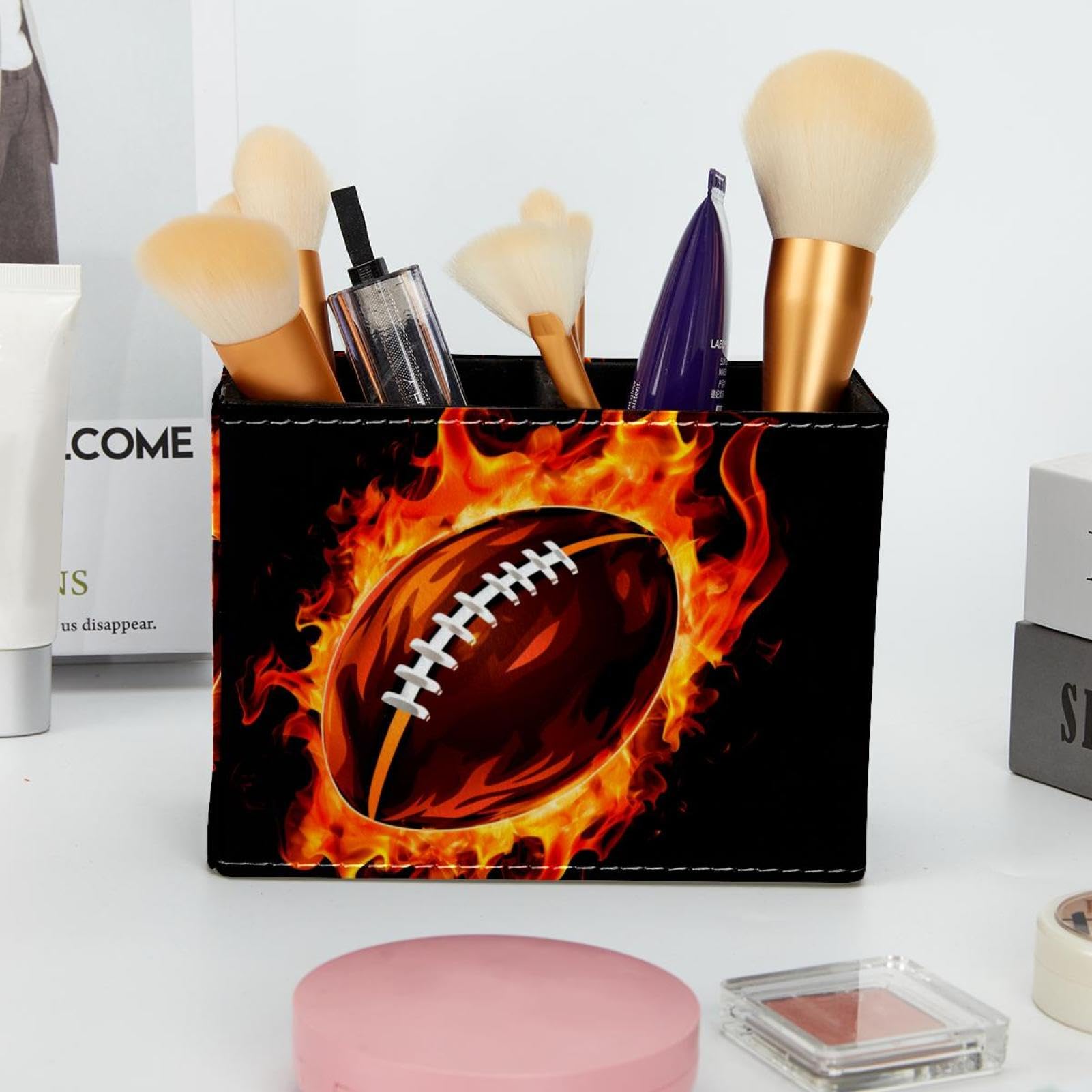 Premium Pen Holder for Desk - Stylish Pencil Organizer with American Football Design - Perfect Office Supplies for Home & Workplace Use