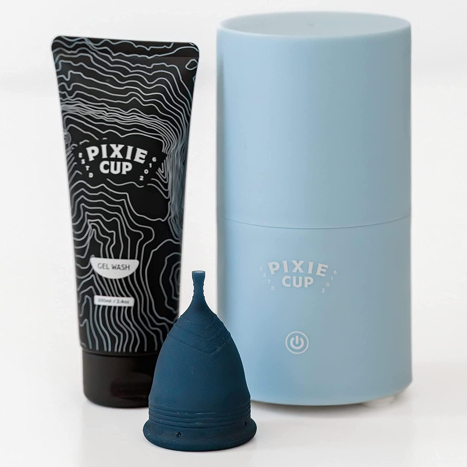 Pixie Menstrual Cup & Disc Steamer Sterilizer 2.0 - 99.9% Germ Killing Sanitizer for Period Cups - Fast 3-Minute Cleaning with Auto Sensor Button - Compact Cylinder Design - Perfect for Travel, Home Use & Hygienic Menstrual Care