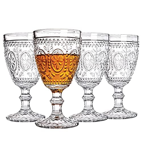 Premium 12oz Classic Goblet Glasses Set of 4 - Elegant Wine, Iced Tea & Beverage Cups for Parties, Weddings & Fine Dining - Dishwasher Safe Stemware