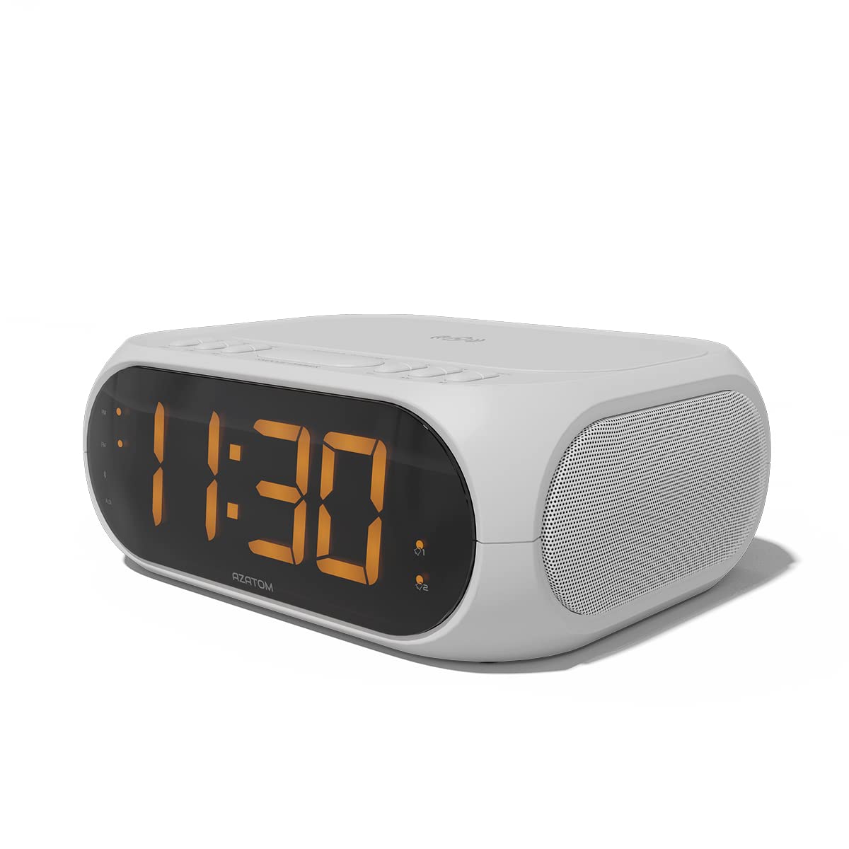 AZATOM Homehub Compact Bluetooth Alarm Clock Radio with QI Wireless Fast Charging for iPhone & Android - White | Bedside, Office, Travel Use