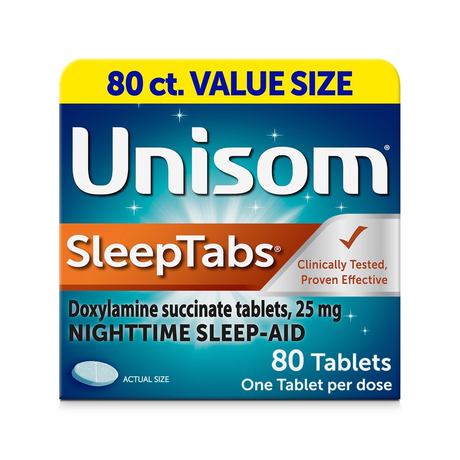 Unisom SleepTabs - Nighttime Sleep Aid with Doxylamine Succinate (80 Tablets) | Fast-Acting Sleep Support for Adults | Perfect for Travel, Jet Lag & Occasional Sleeplessness