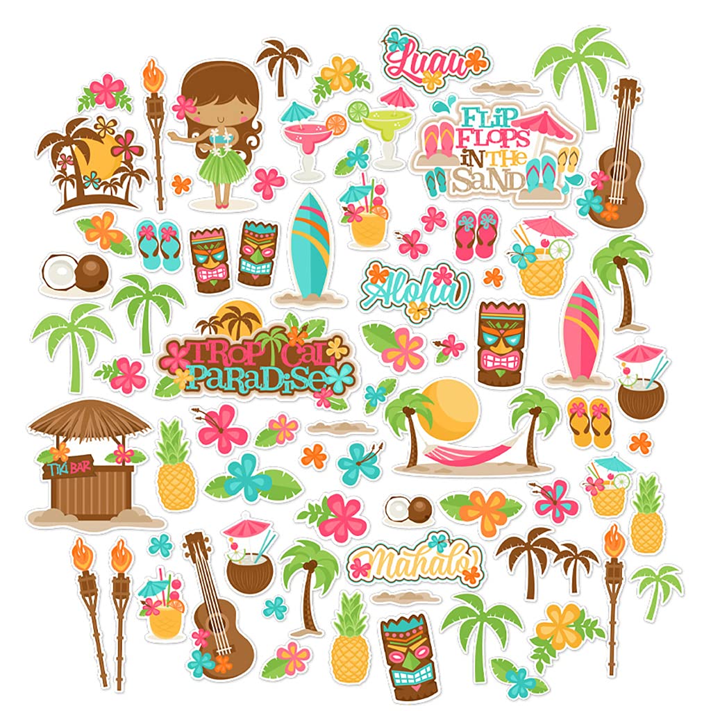 Tropical Paradise Paper Die Cuts for Scrapbooking - 60+ Premium Cardstock Hawaiian-Themed Die Cuts by Miss Kate Cuttables - Perfect for DIY Cards, Photo Albums, and Party Decorations
