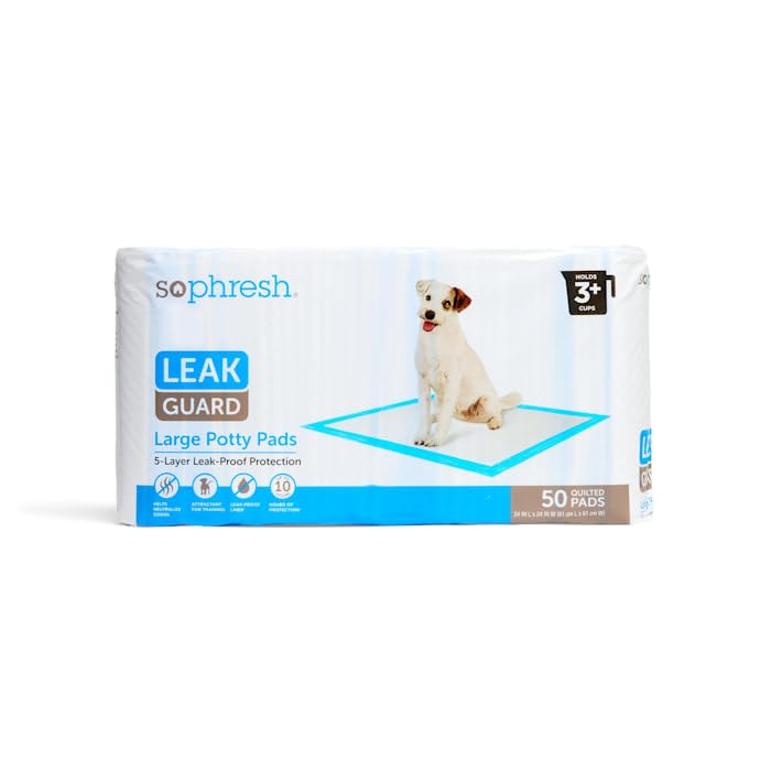 So Phresh Large Leak Guard Quilted Potty Pads - 50 Count White Dog Training Pads for Puppies & Adult Dogs - Super Absorbent for Indoor & Outdoor Use