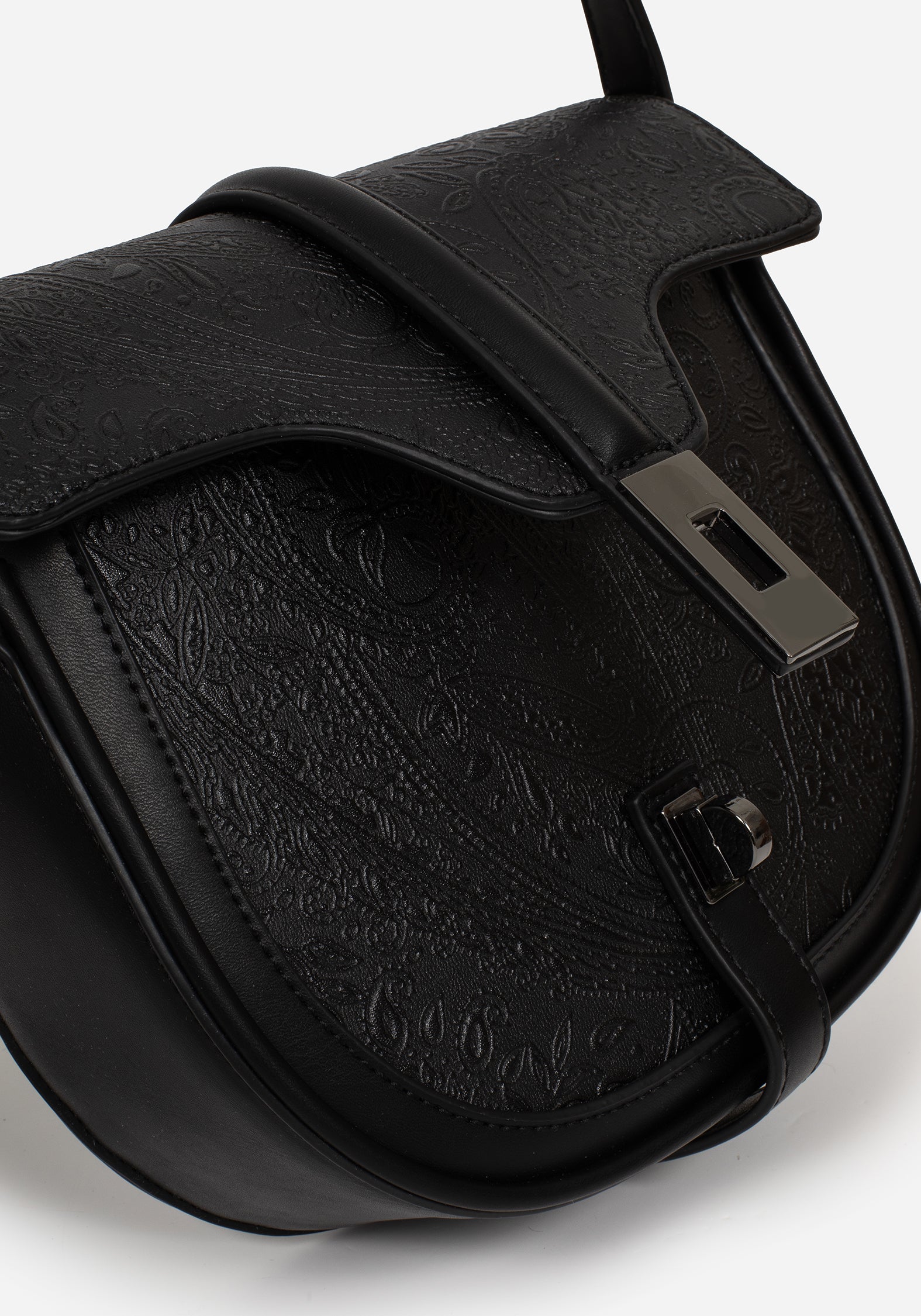 Stylish Cypress Paisley Debossed Crossbody Satchel Bag for Women - Black Leather Purse - Perfect for Work, Travel & Everyday Use