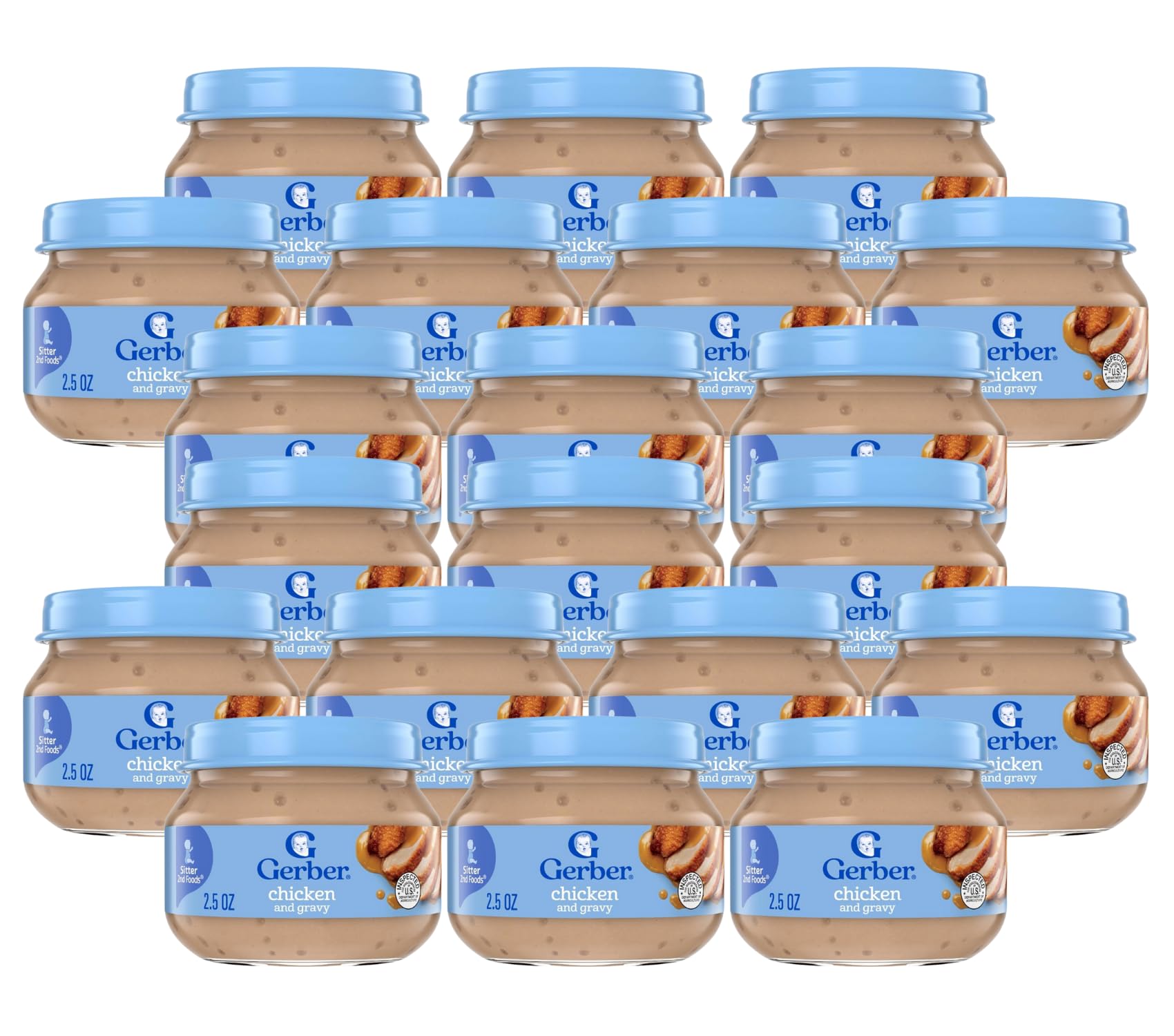 Gerber Baby 2nd Foods - Organic Chicken & Gravy Puree for Infants | Non-GMO, Nutrient-Rich Baby Food in Glass Jars | 2.5oz (Pack of 20) | Perfect for On-the-Go Feeding & Toddler Meal Prep