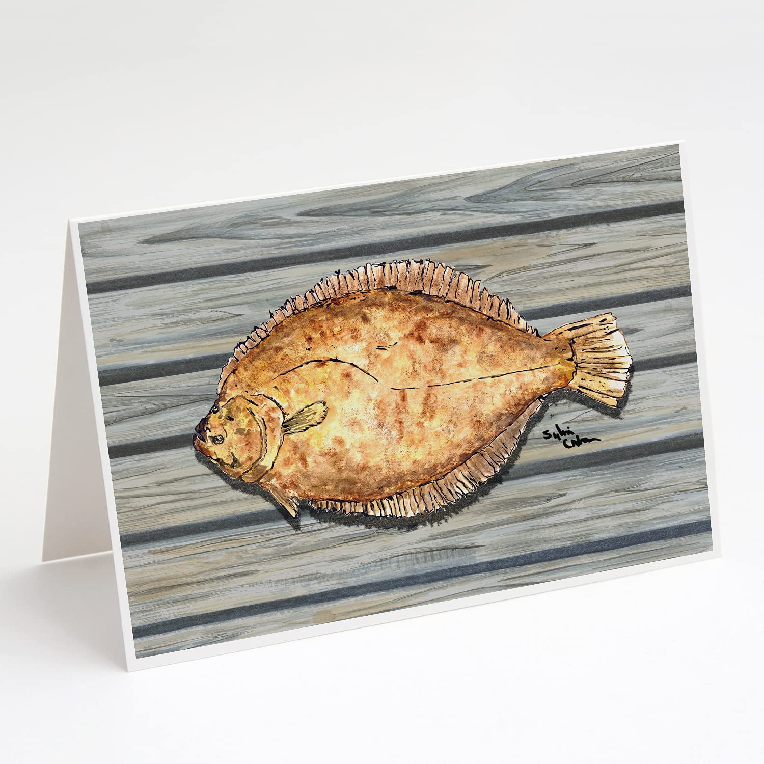 Caroline's Treasures 8495GCA7P Fish Flounder Greeting Cards - Pack of 8 Blank A7 Size (5x7) Note Cards with Envelopes | Whimsical Marine Theme | Perfect for Birthday Wishes, Thank You Notes & Special Occasions