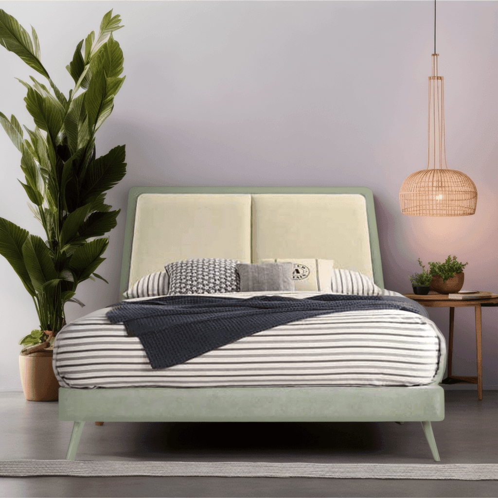 Luke Queen Size Fabric Bed Frame with Wooden Slats - Modern Upholstered Platform Bed for Bedroom, Guest Room, or Dorm