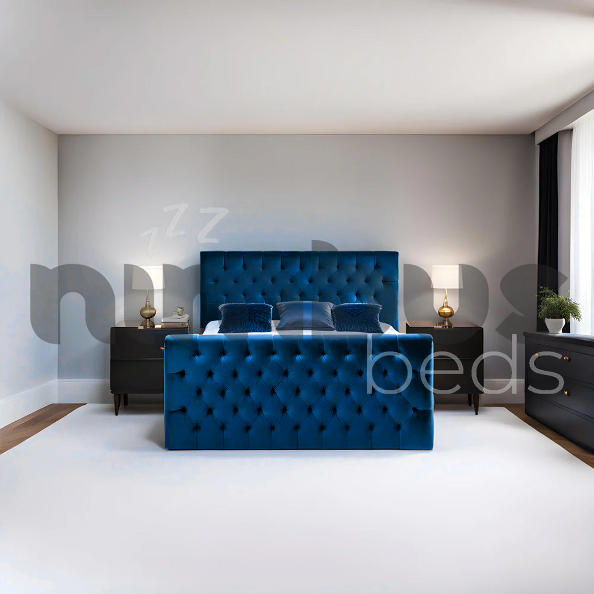 Chesterfield Luxury Bed Frame - Queen/King Size Upholstered Platform Bed with Button Tufting & Wooden Slats - Perfect for Master Bedroom & Guest Room