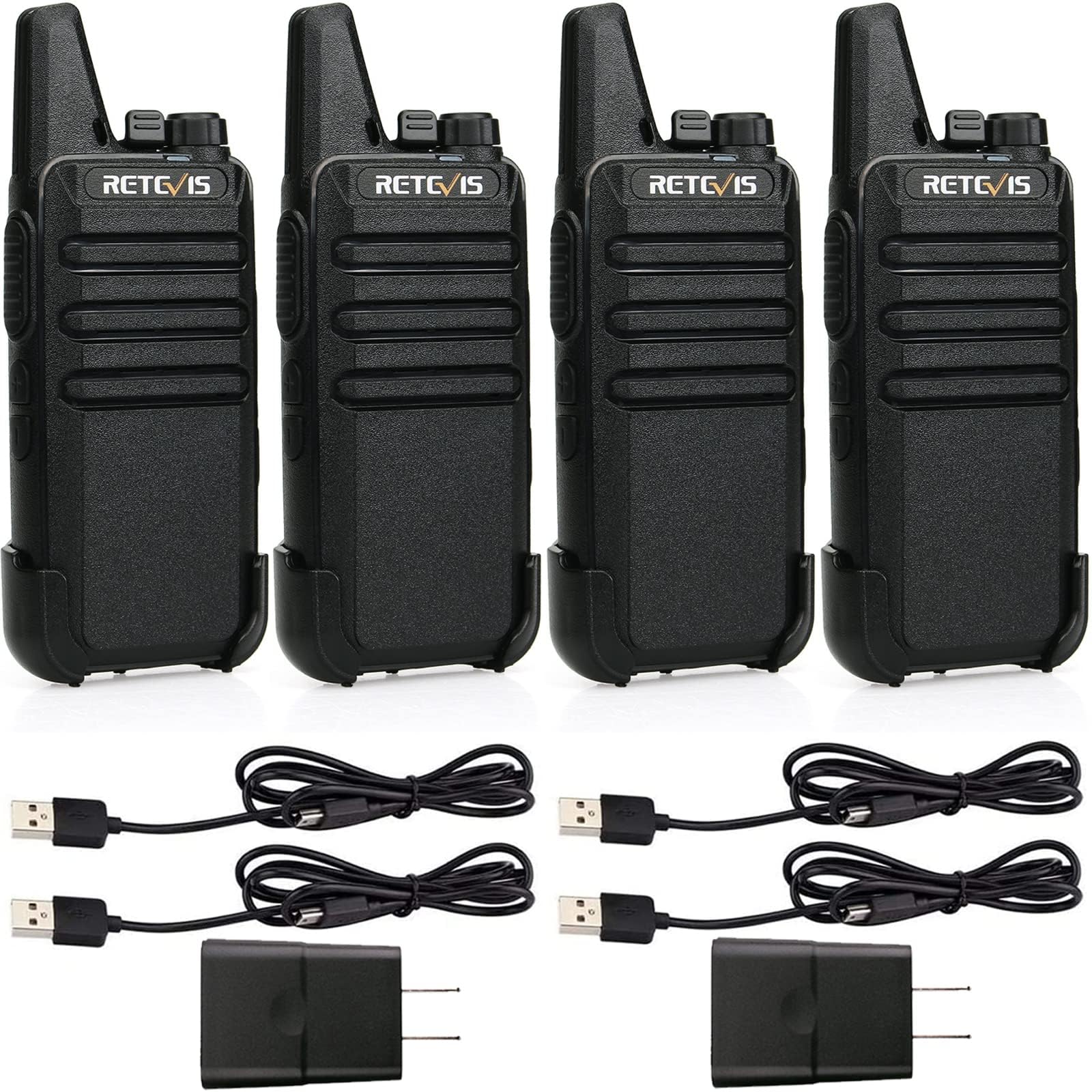 Retevis RT22 Walkie Talkie 2-Way Radio - 16 Channel FRS Long Range Rechargeable with VOX - Compact Design for Business, Camping, Farm, School & Warehouse Use - Perfect Communication Tool for Outdoor Adventures & Team Coordination (4 Pack)